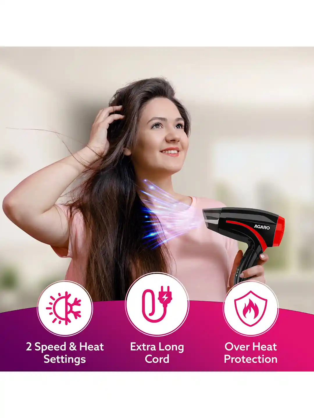 Buy Agaro HD1177 Lightweight Hair Dryer with 1000 Watts Copper