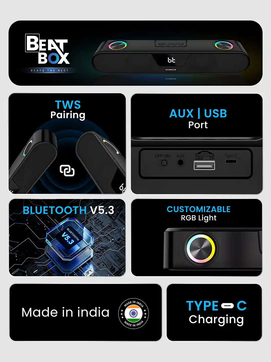 Buy HAMMER BeatBox Bluetooth Speaker Soundbar 24W Speakers for