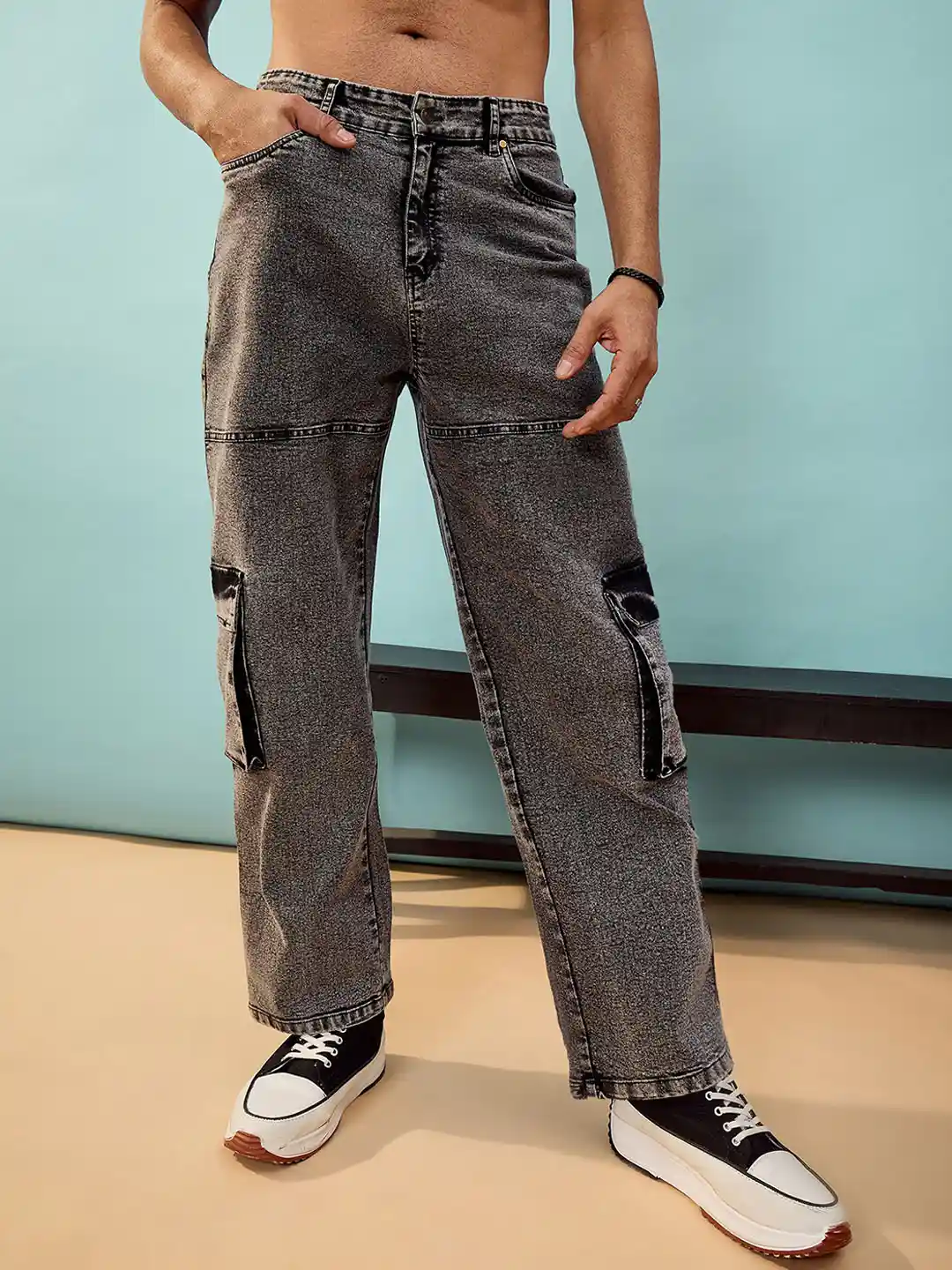 Clothing Wrangler Denim Loose Fit Cargo Jeans Men's Grey Loose Fit