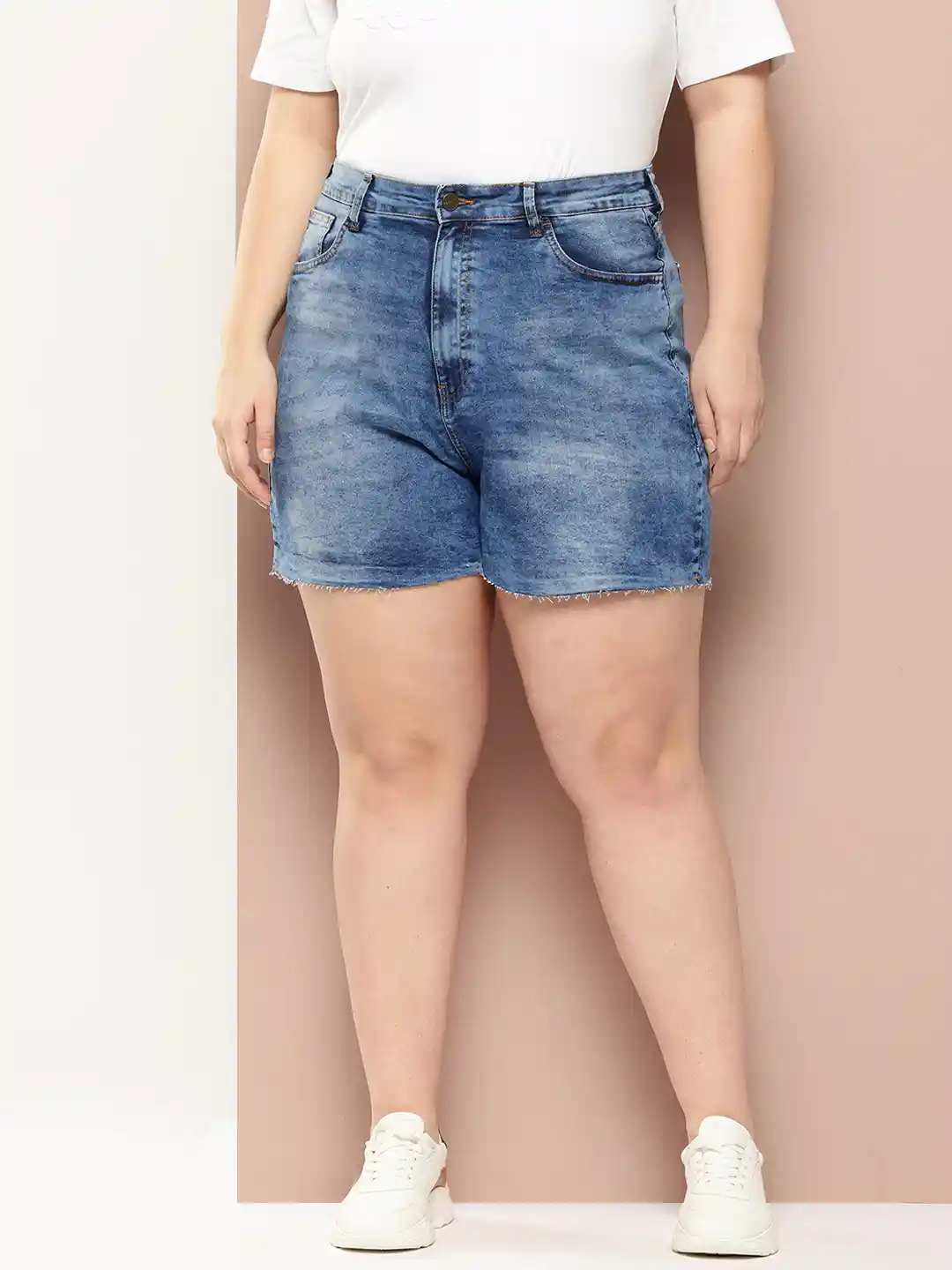 Buy Sztori Women Plus Size Washed High-Rise Denim Shorts Shorts