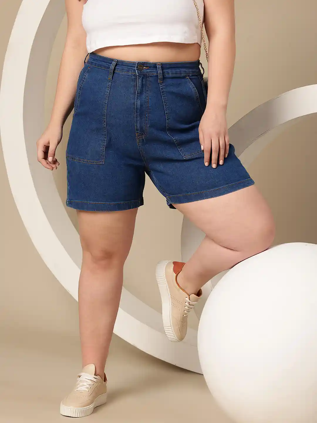 Myntra Plus Denim Shorts Womens Blue Striped Shorts Shop