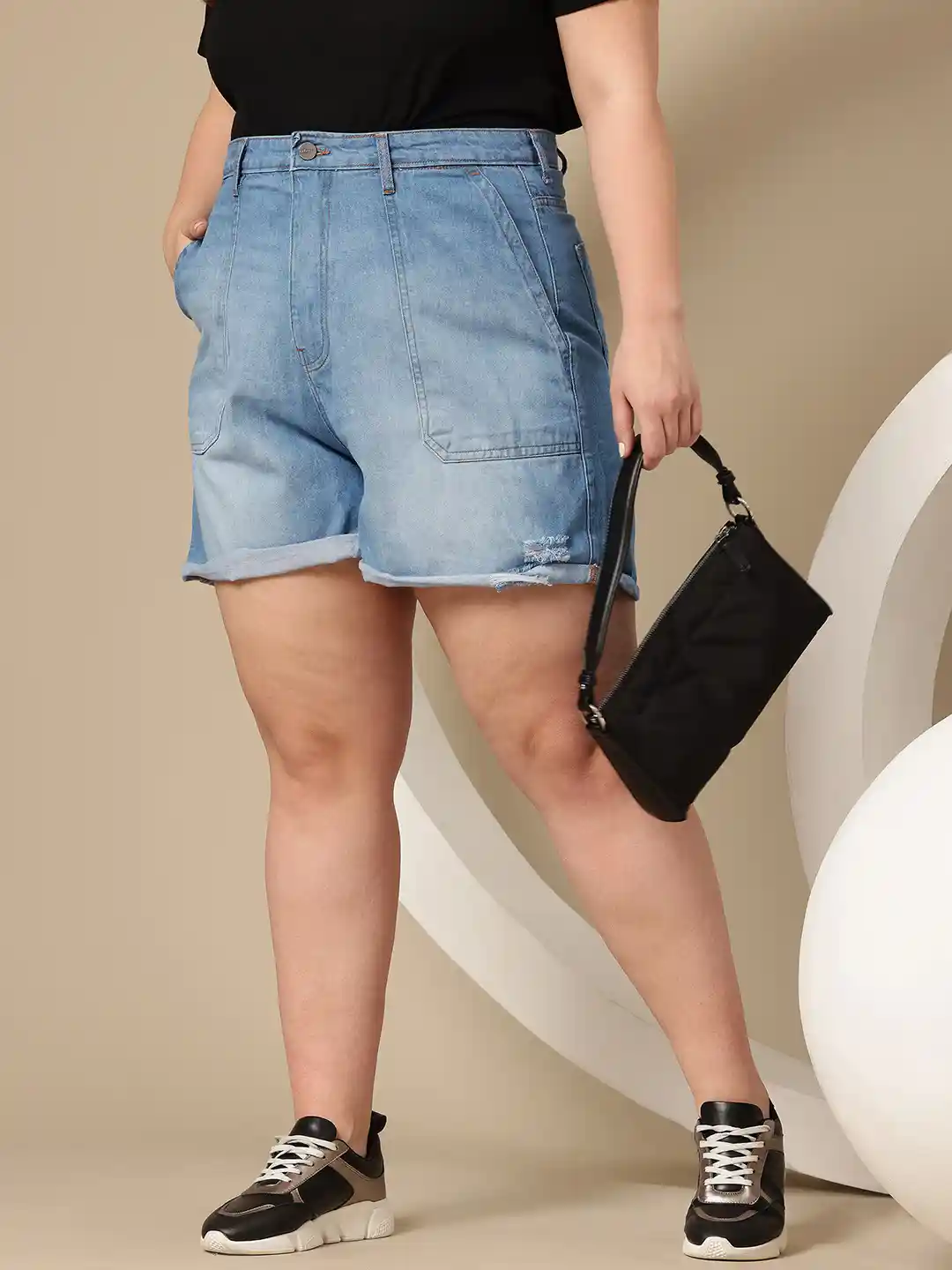 Buy Sztori Women Plus Size Pure Cotton Denim Shorts Shorts for
