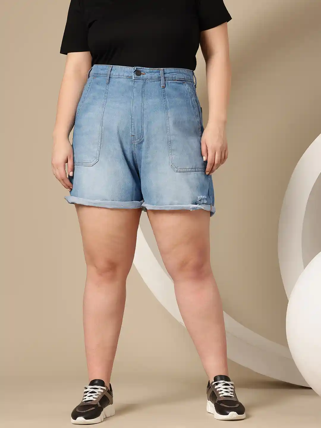 Sztori Women Plus Size Pure Cotton Denim Shorts