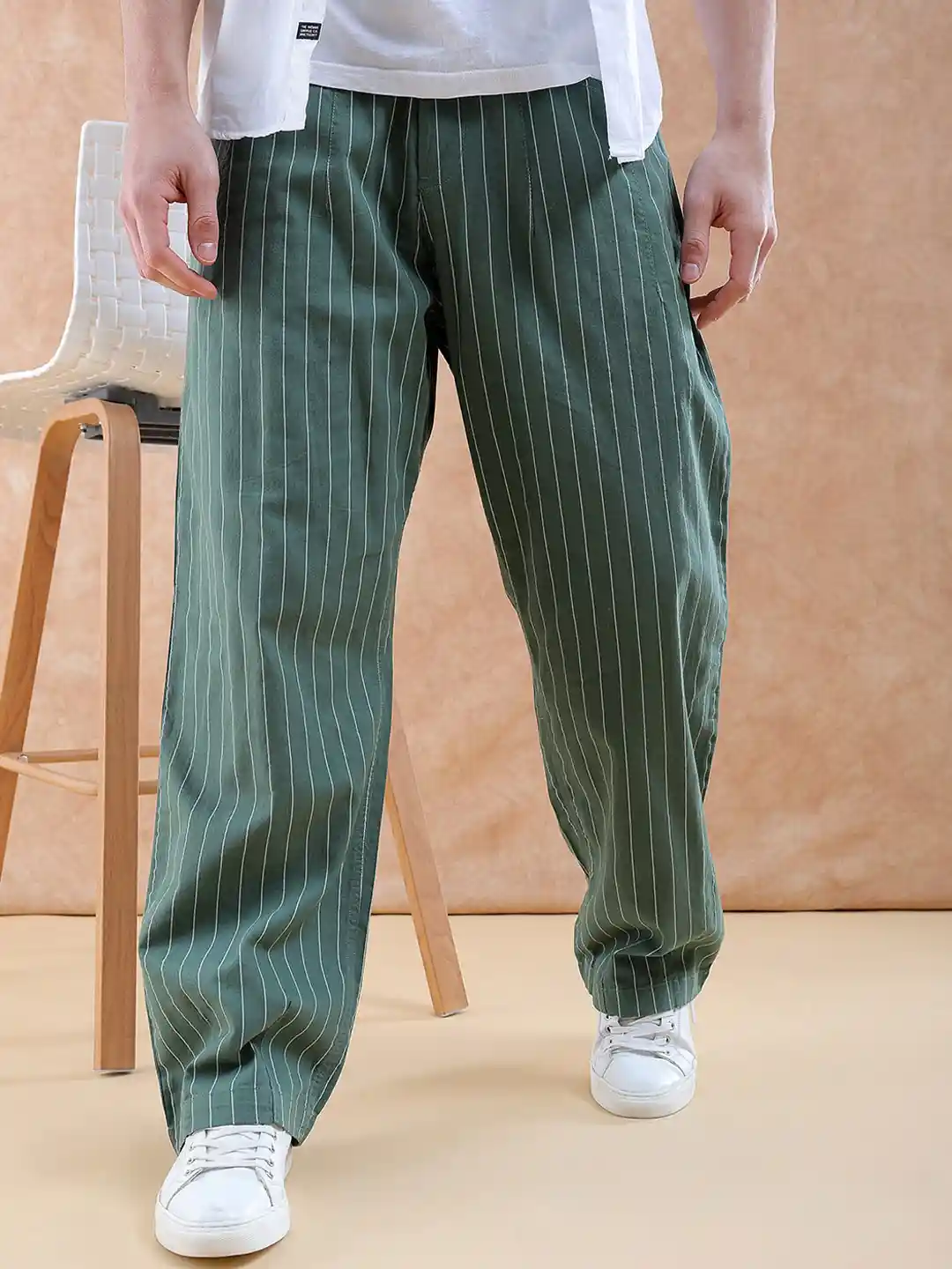 Buy The Indian Garage Co Men Striped Loose Fit Trousers Trousers