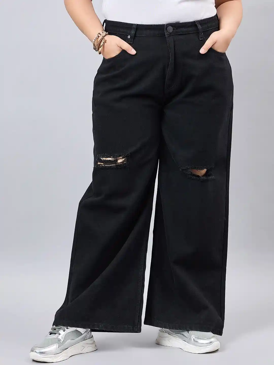 Buy Style Quotient Women Plus Size Black Wide Leg High Rise Denim
