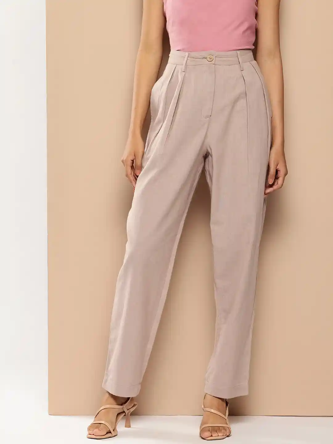 Buy Chemistry Women Cotton Linen High-Rise Pleated Trousers