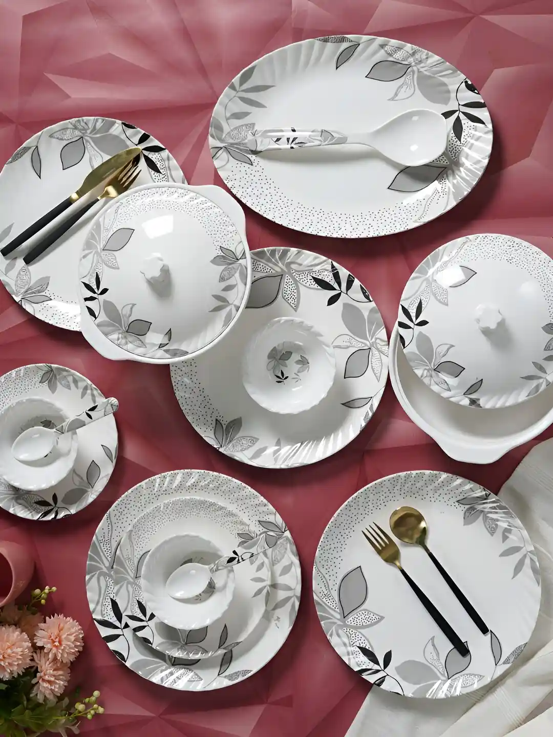 Melamine Dinner Set White And Silver Dinnerware Milton Melamine
