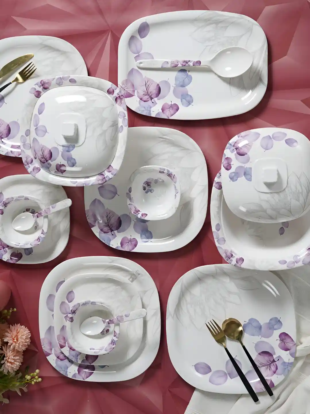 Buy CDI White Blue 39 Pieces Printed Melamine Glossy Dinner Set