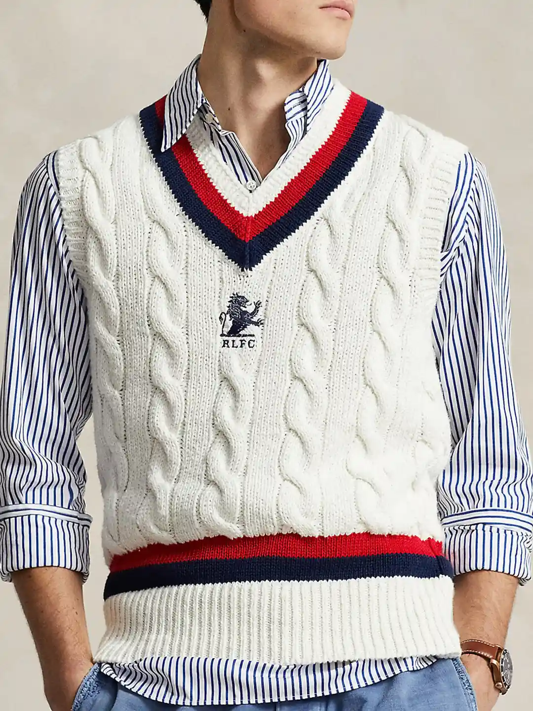 cable knit ralph lauren men&#039;s v neck sweater