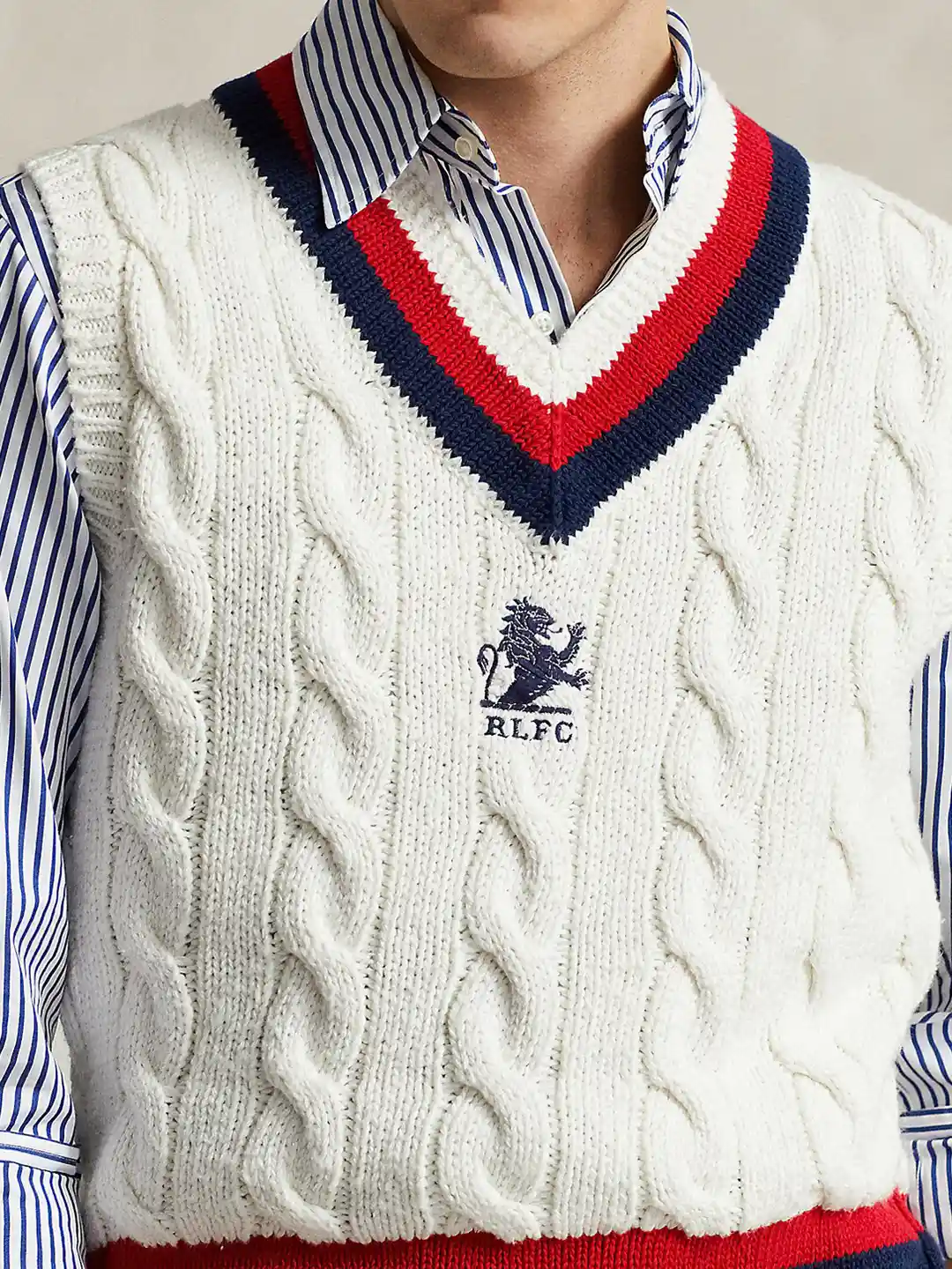 Buy Polo Ralph Lauren Cable Knit Self Design Pure Cotton V-Neck