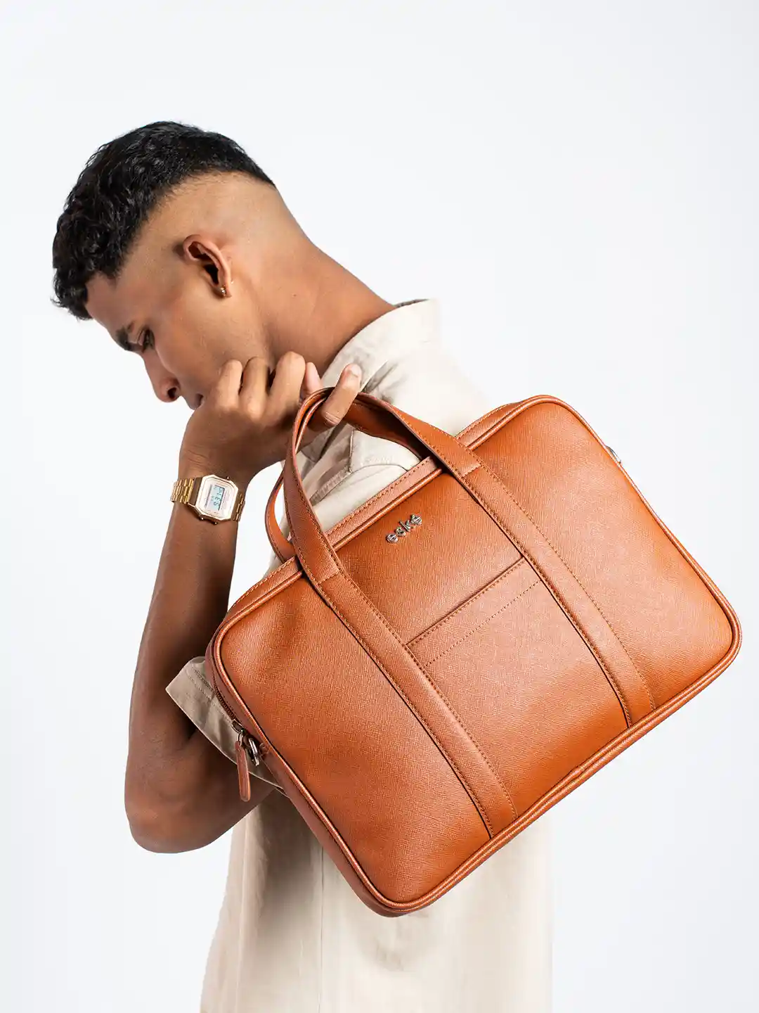 Buy eske Men Tan Solid 13 inch Laptop Compartment Multiple Slots