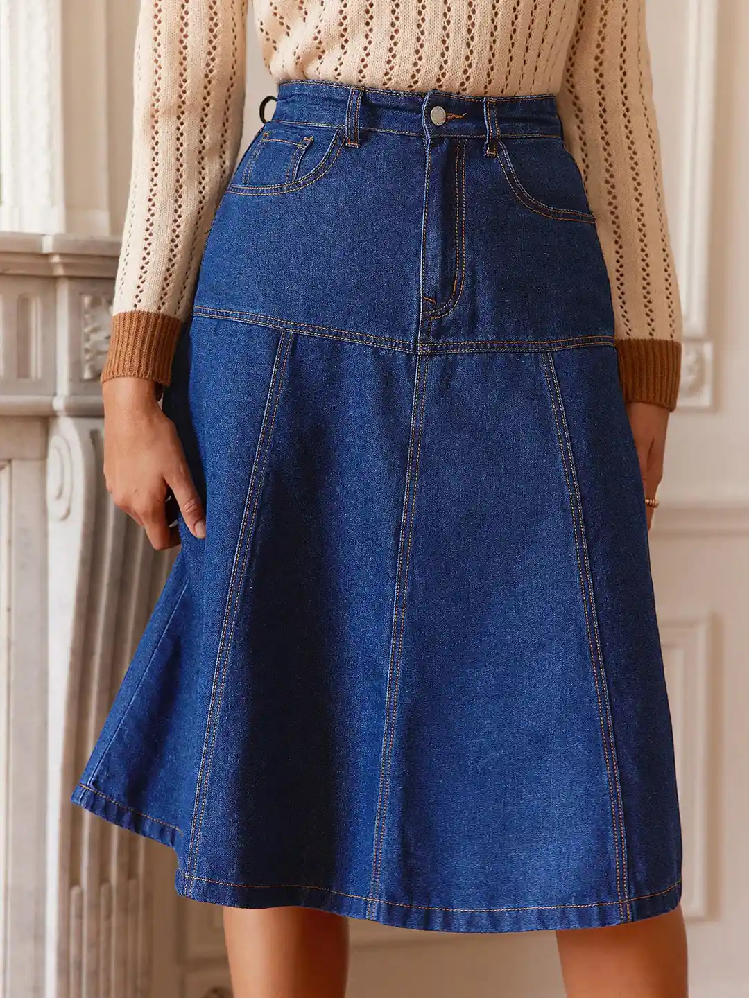 Buy Stylecast X Kotty Denim Knee-Length Flared Skirt Skirts for