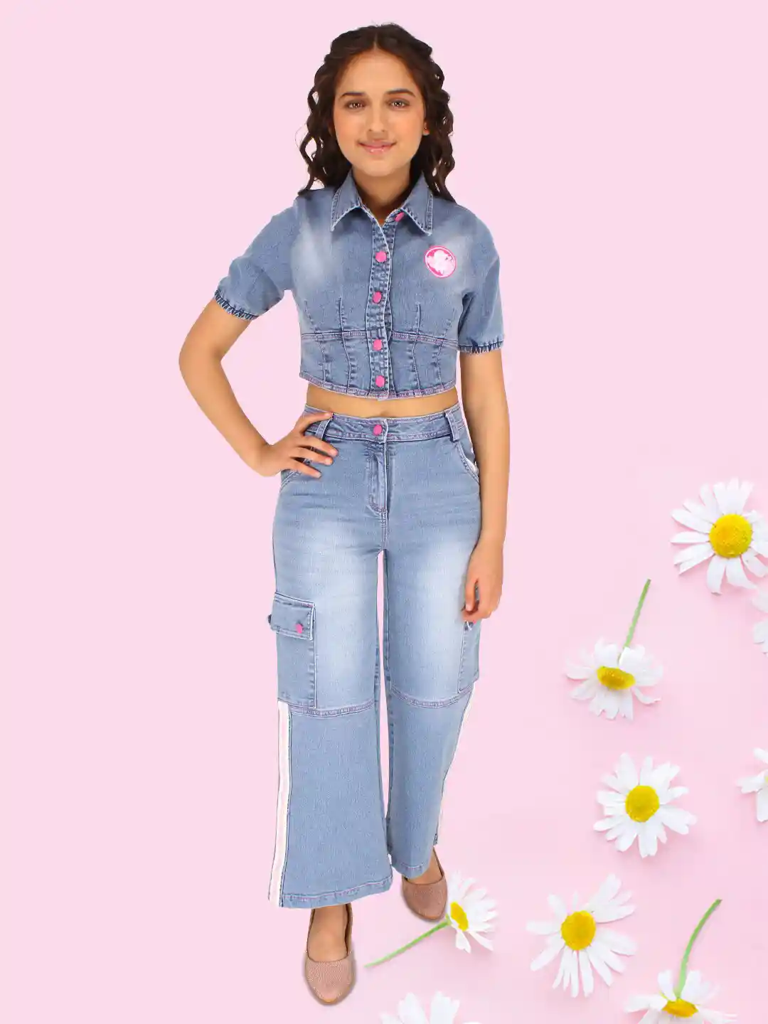 Buy CUTECUMBER Girls Crop Shirt With Denim Jeans Clothing Set