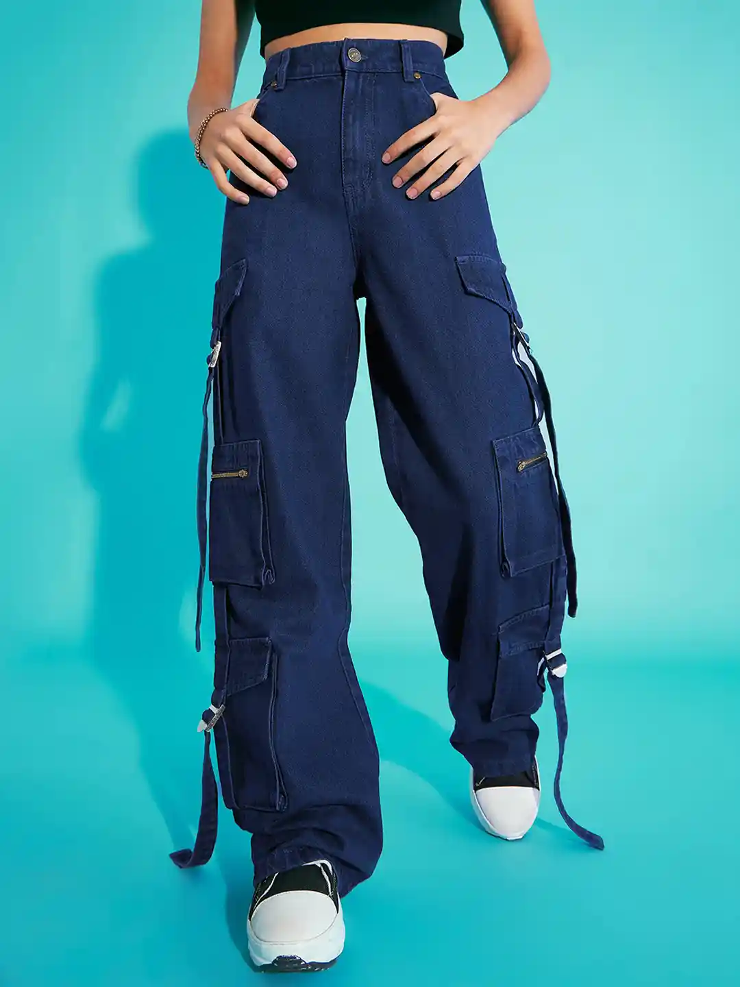 SASSAFRAS Kids Girls Relaxed Fit High-Rise Pure Cotton Cargo Jeans