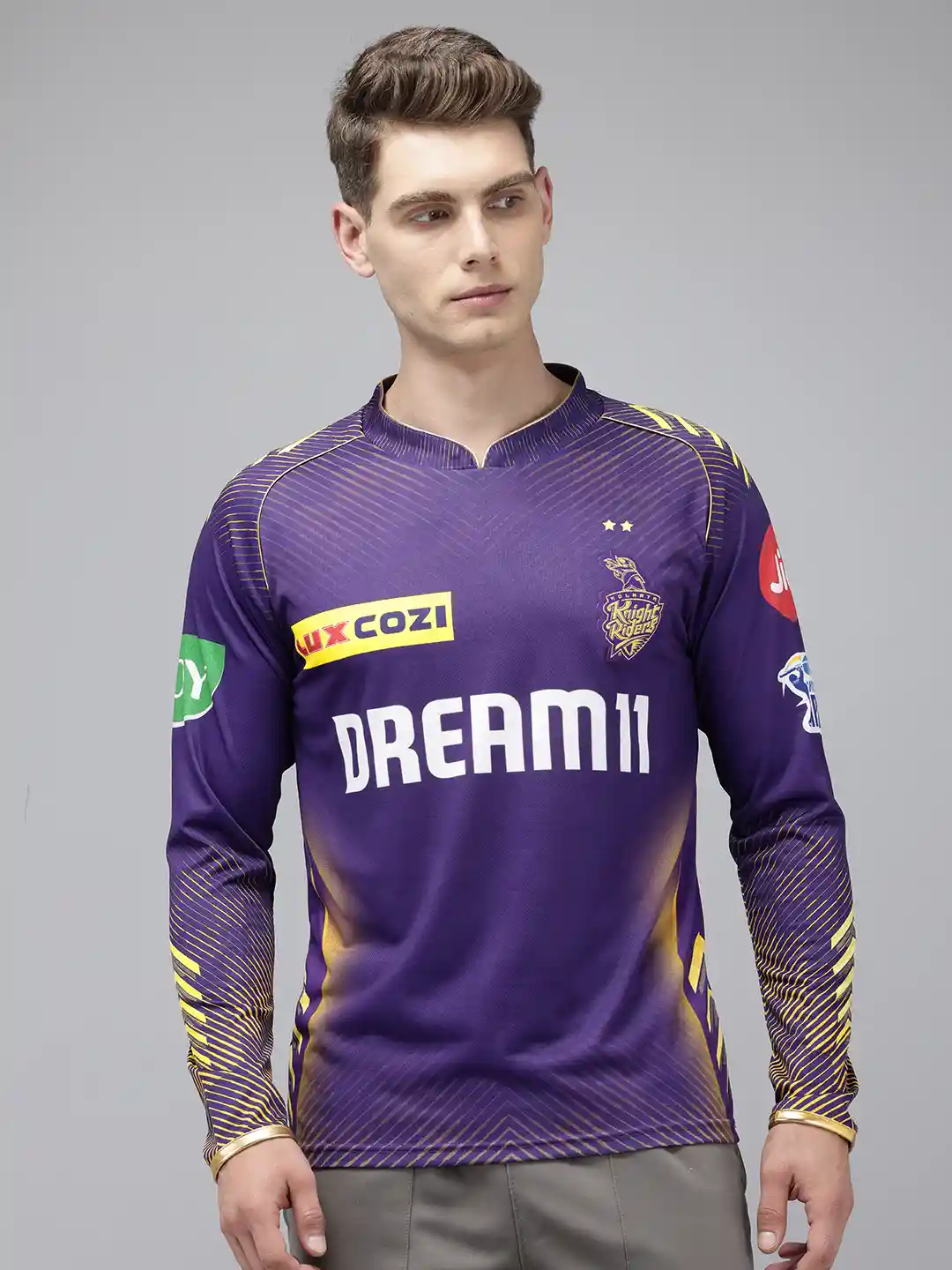 playR KKR Official Match Printed Mandarin Collar Dri-FIT Jersey T-shirt