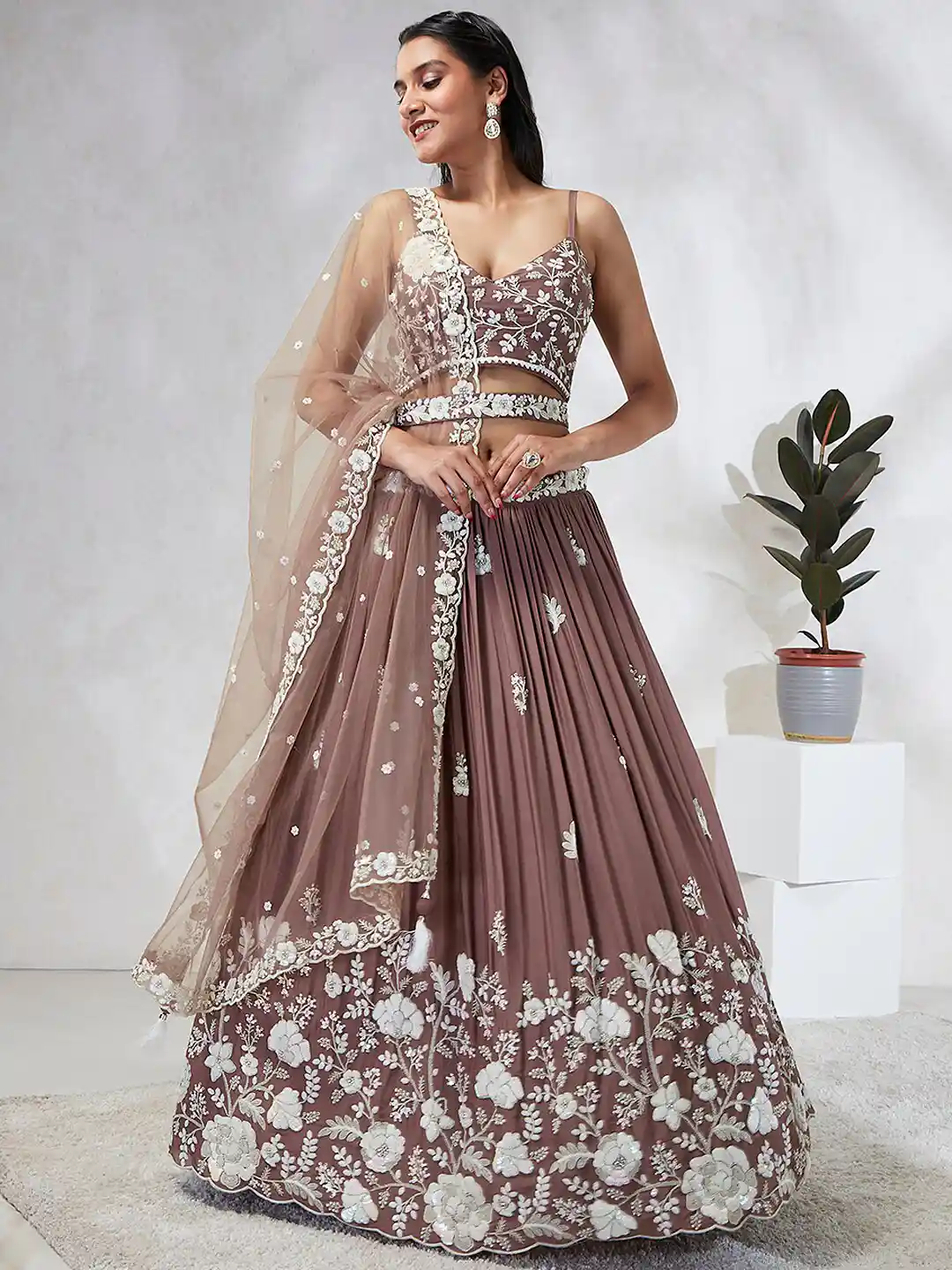 Buy panchhi Embroidered Sequinned Semi-Stitched Lehenga