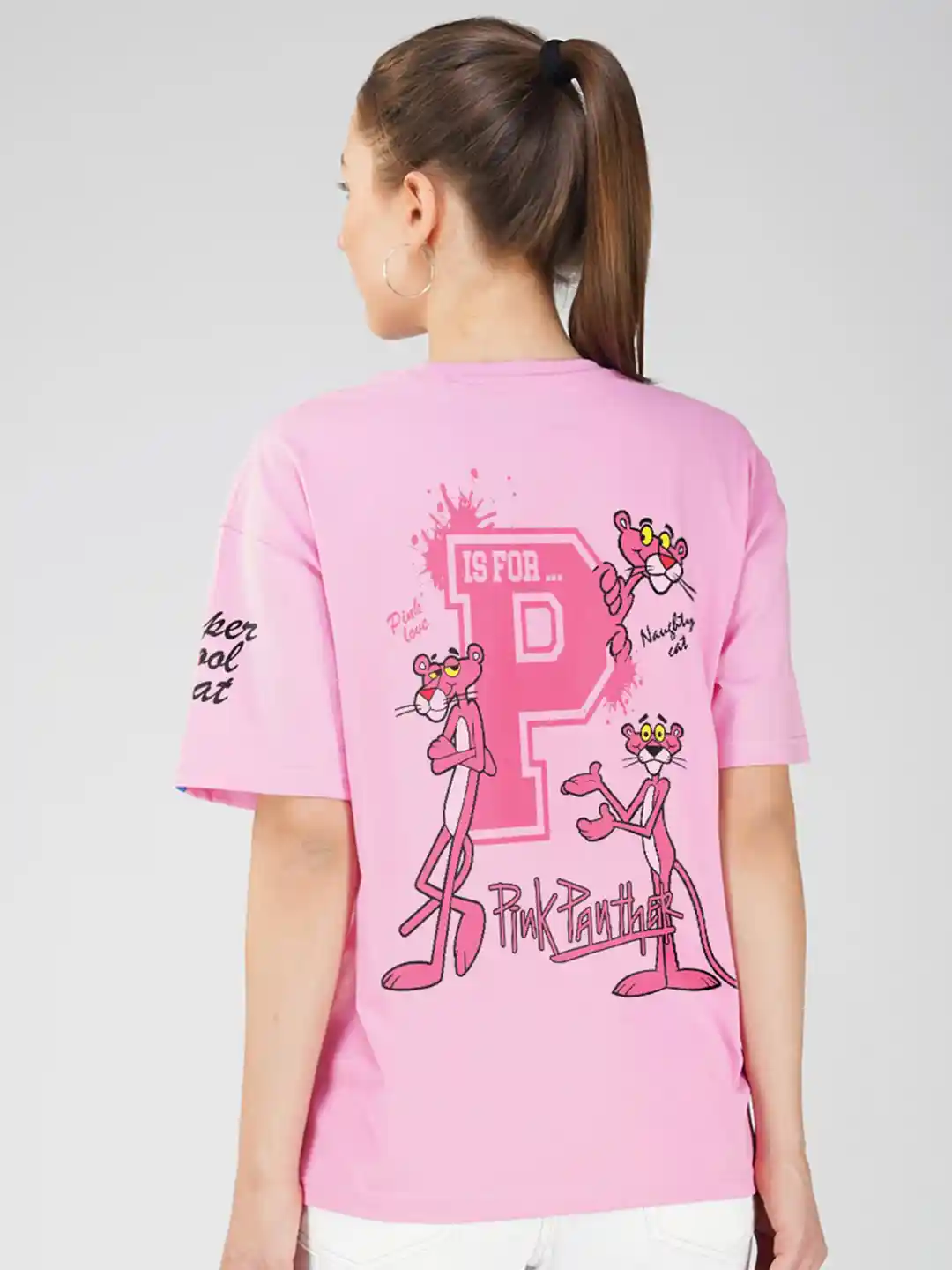 Buy Crazymonk Pink Panther Printed Drop-Shoulder Sleeves Cotton