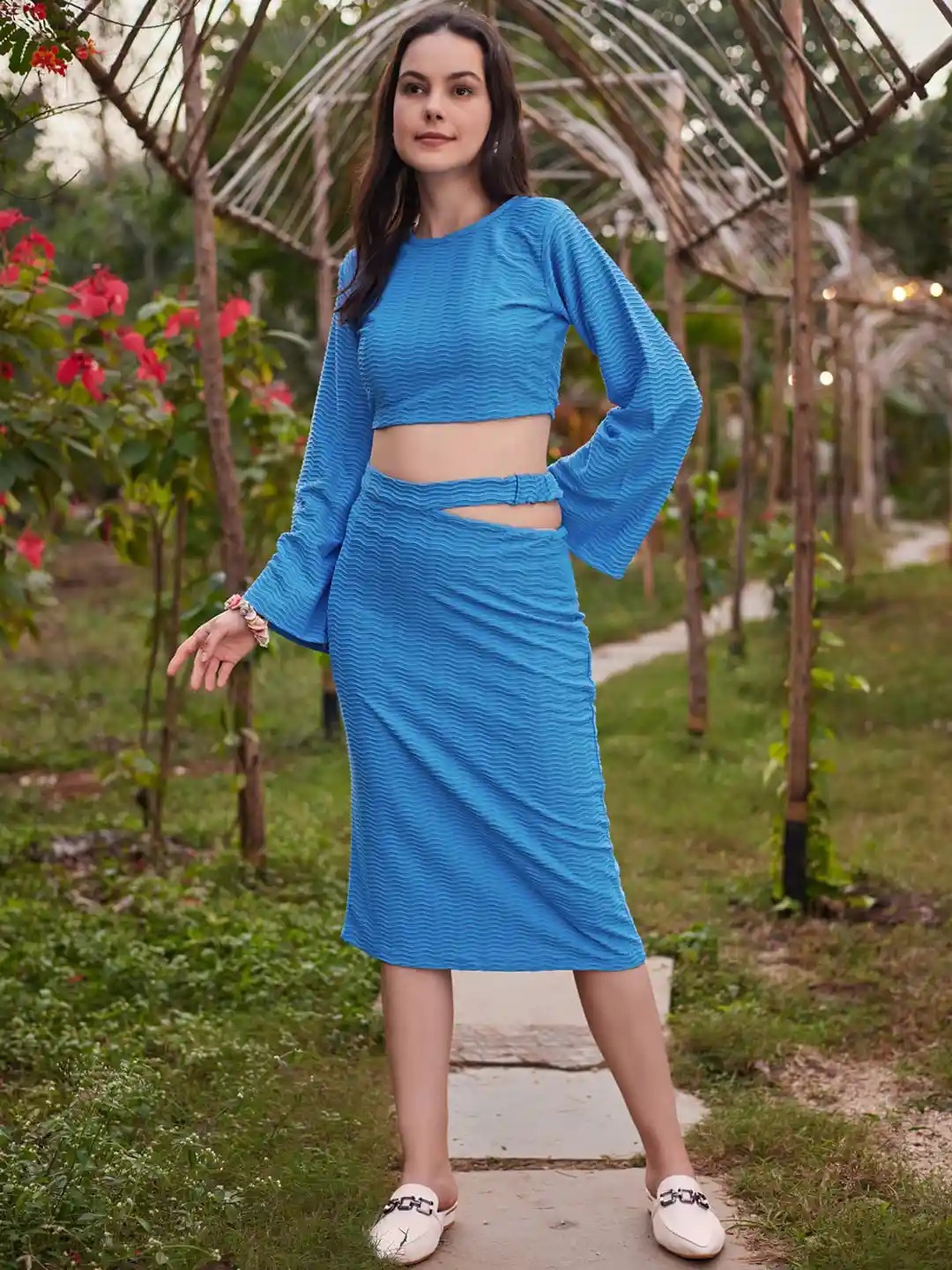 Wear Dark Blue Top Outfit Buy PURVAJA Blue Solid Crop Top Cut-out