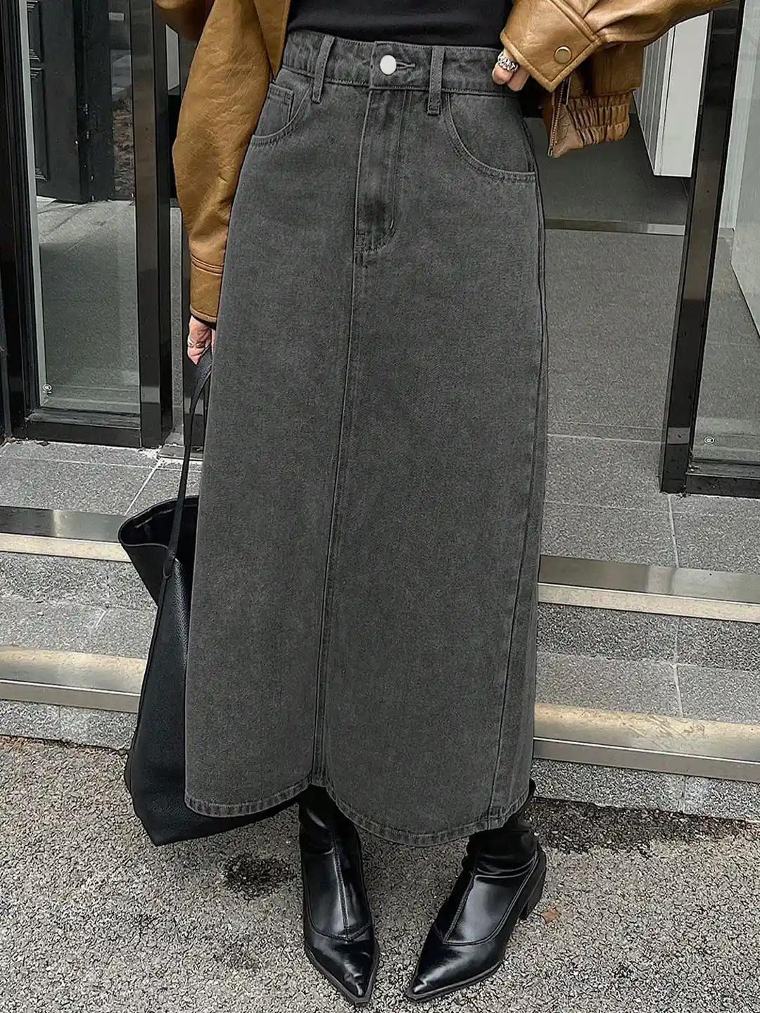 Denim Midi Skirt Black Denim Skirt Outfit Designer Online Buy