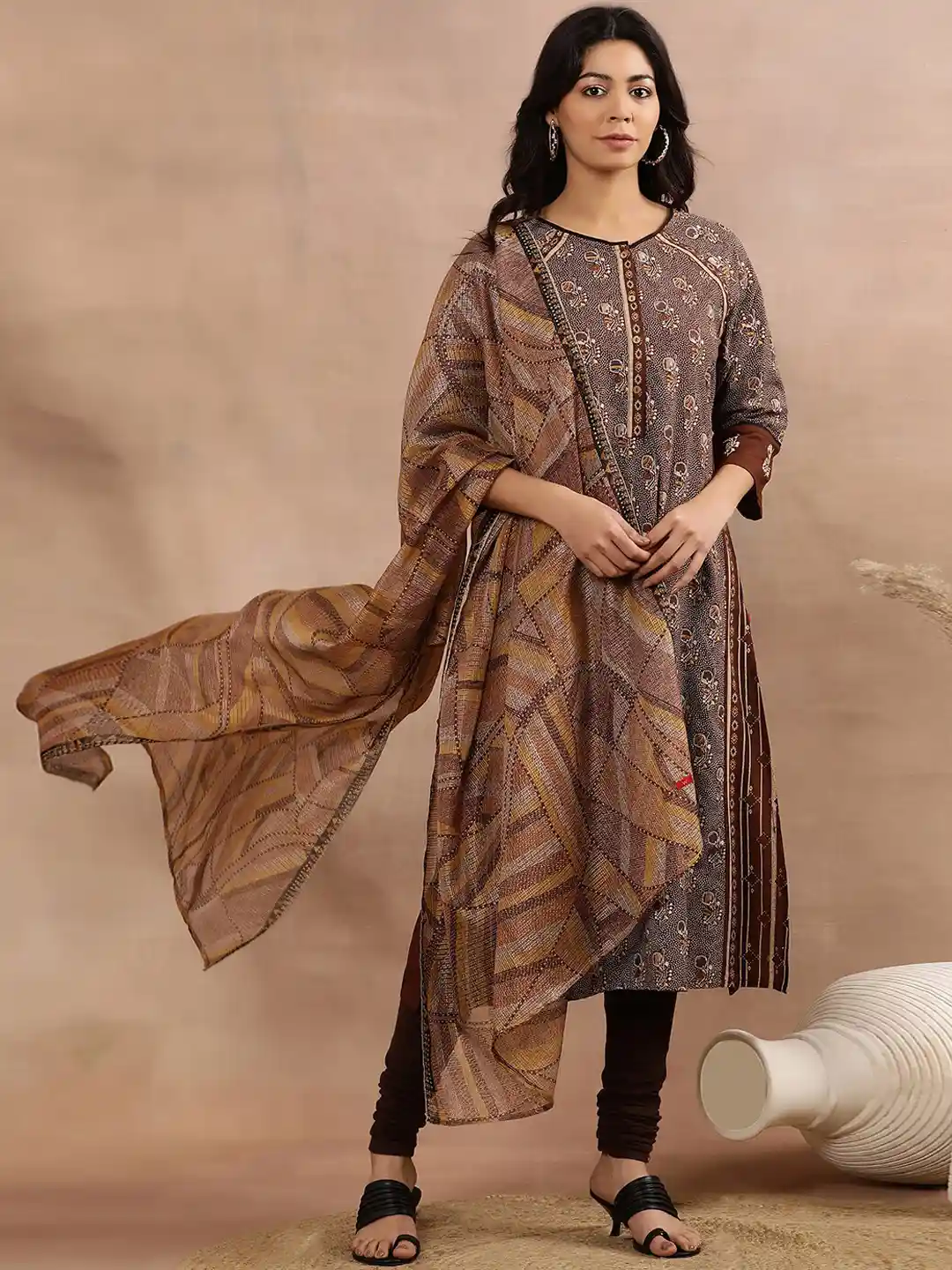 Buy W Brown Ethnic Printed Straight Kurta Leggings With Dupatta