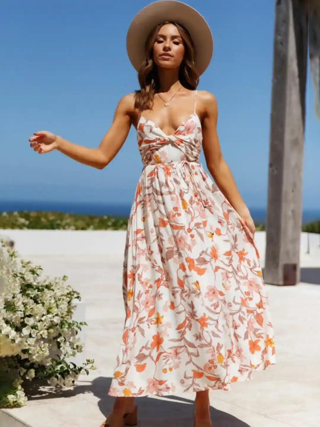 Buy StyleCast Off White Floral Printed Shoulder Straps Maxi Dress