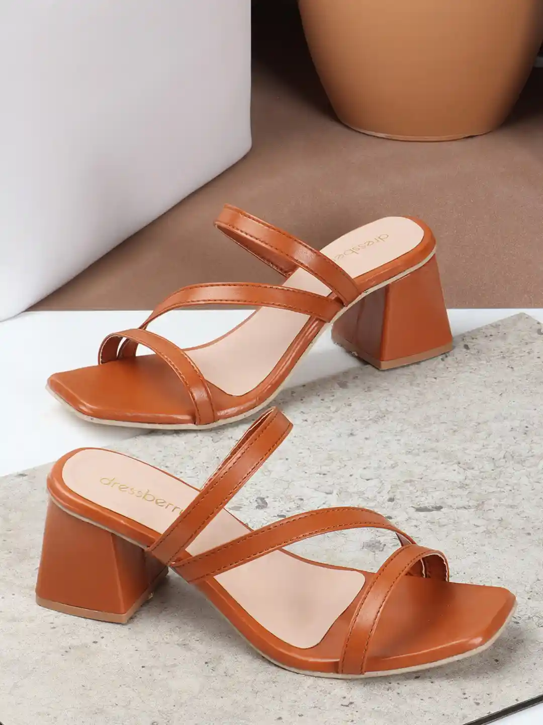 Buy DressBerry Tan Strappy Open Toe Block Heels Heels for Women