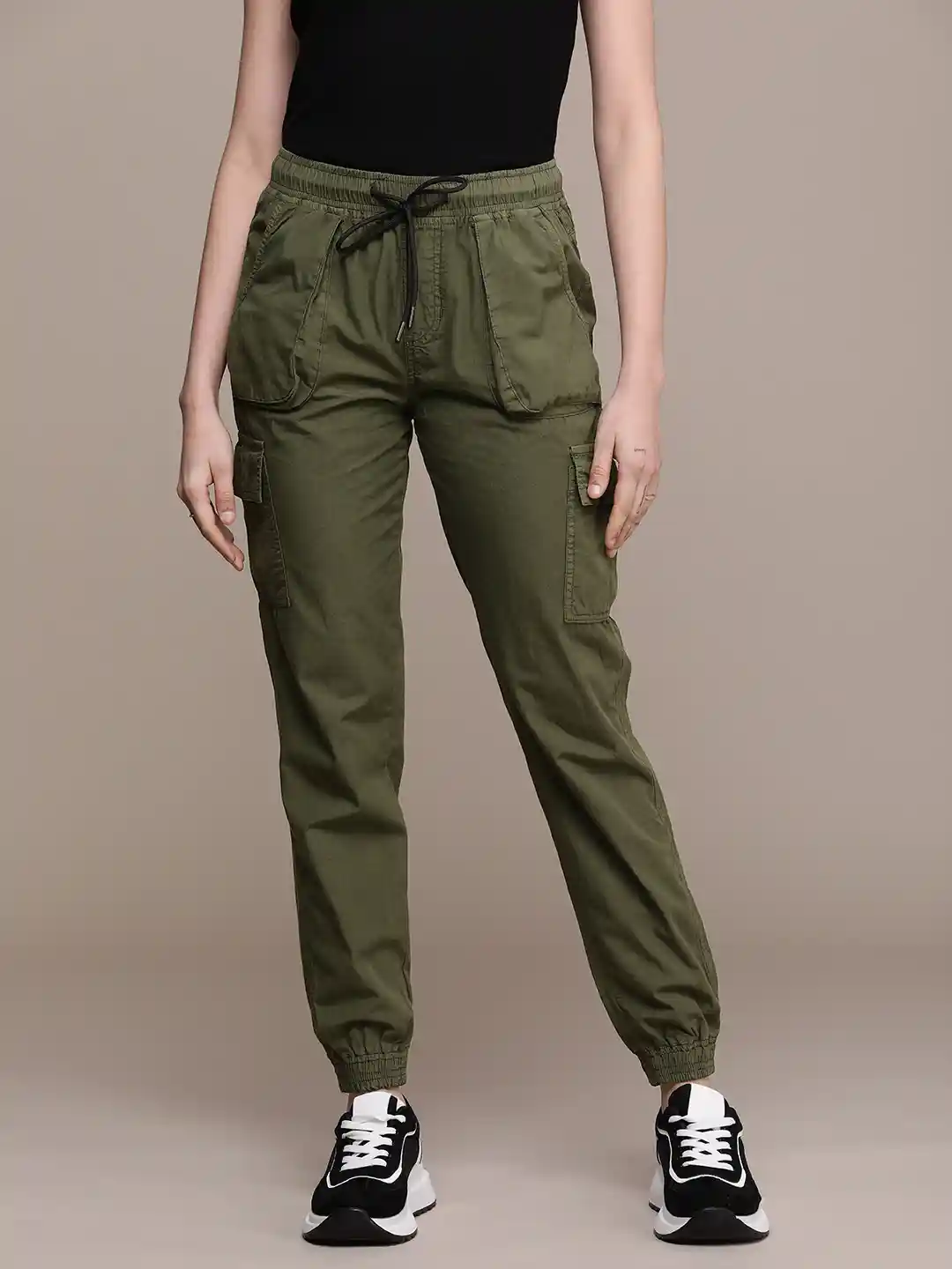 Olive Green Cargo Pant Cargo Joggers Myntra Roadster Women Solid