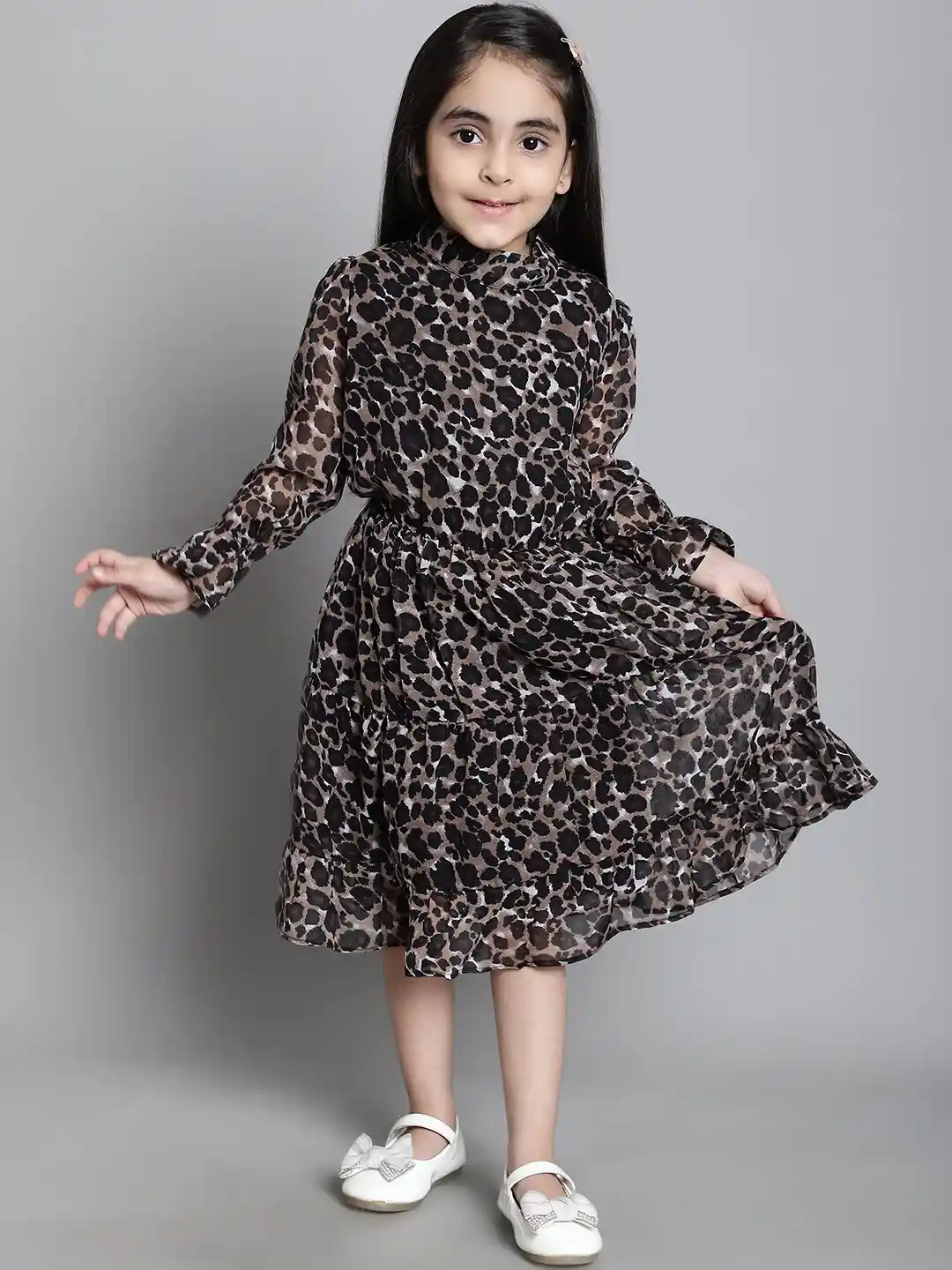 Buy MINI MING Girls Animal Print Mock Neck Bell Sleeves