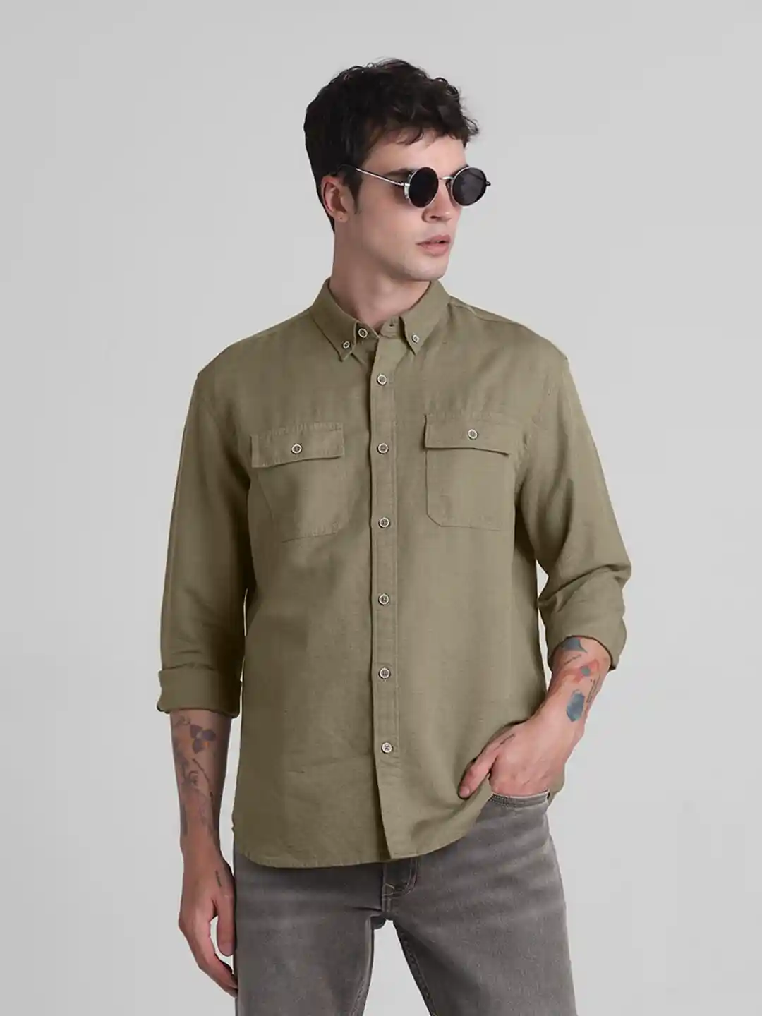 Buy Jack Jones Slim Fit Opaque Linen Cotton Casual Shirt