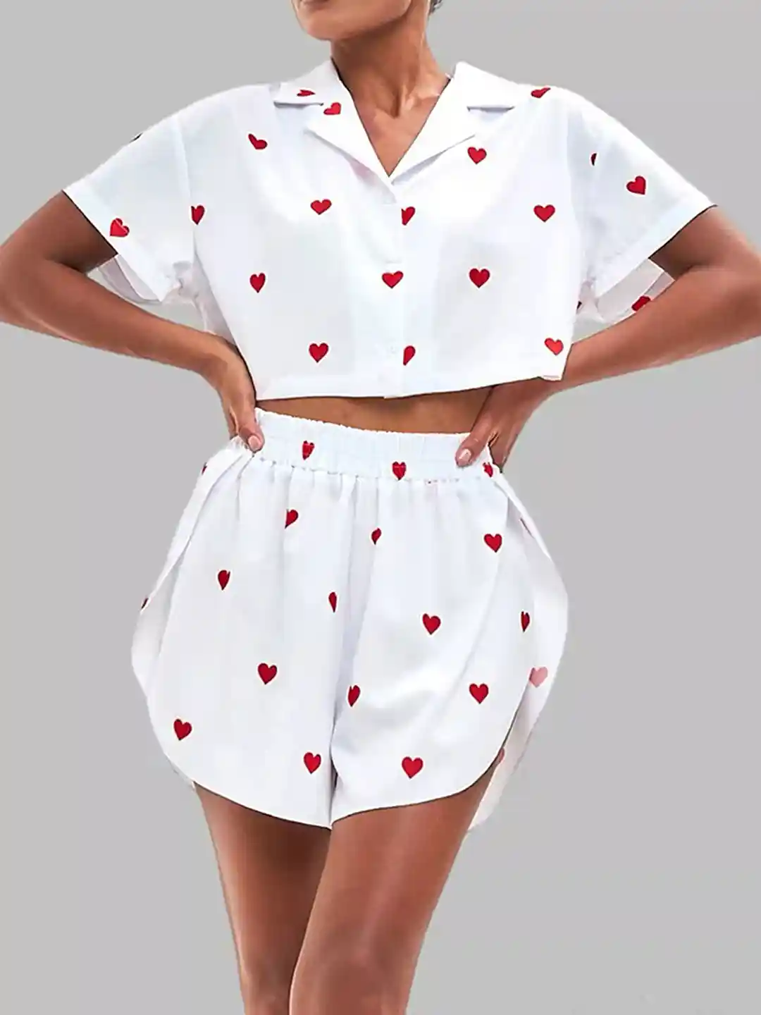 Buy LULU SKY Heart Conversational Printed Cropped Shirt Shorts