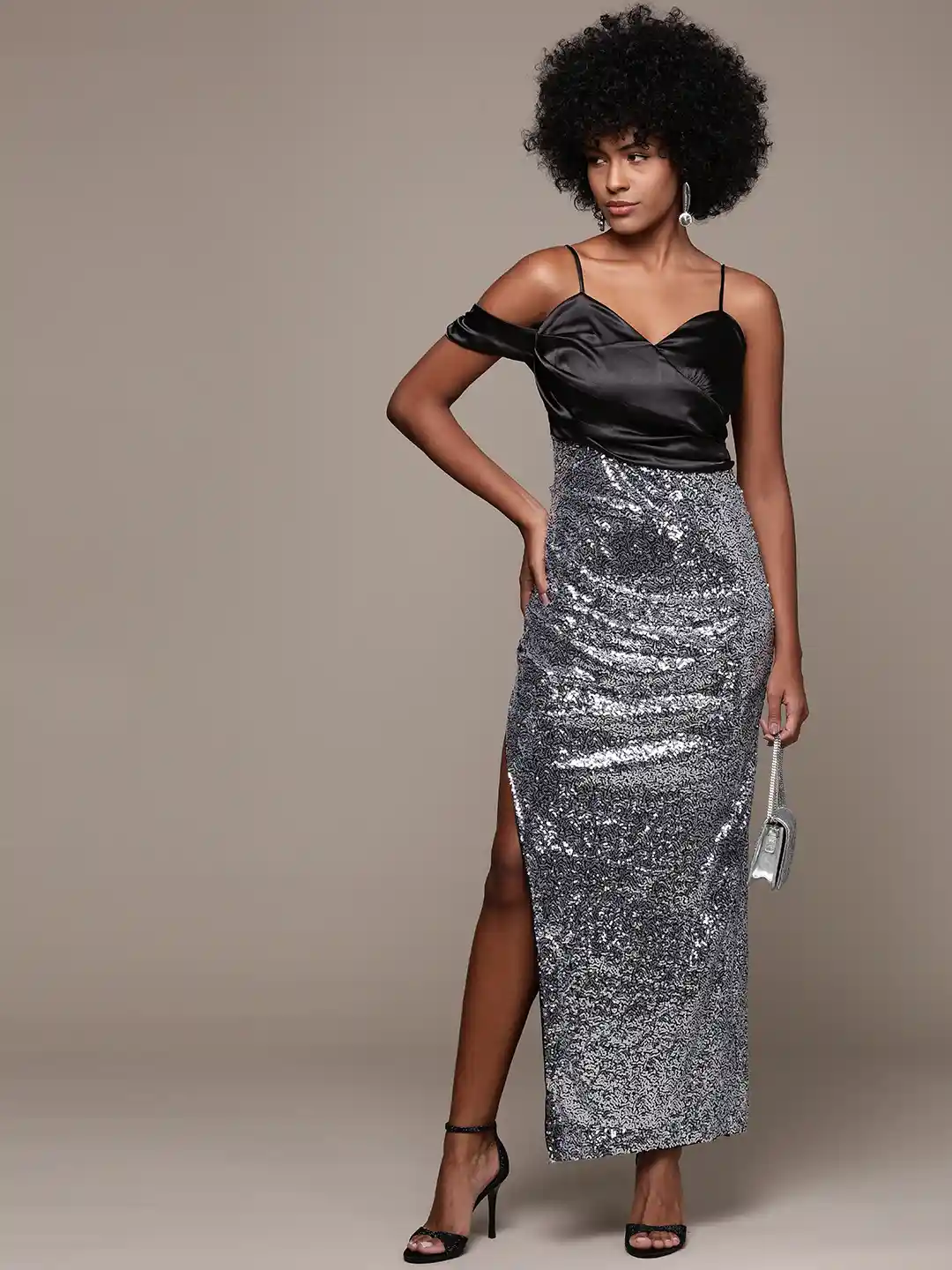 bebe Party Shimmery Slit Maxi Dress