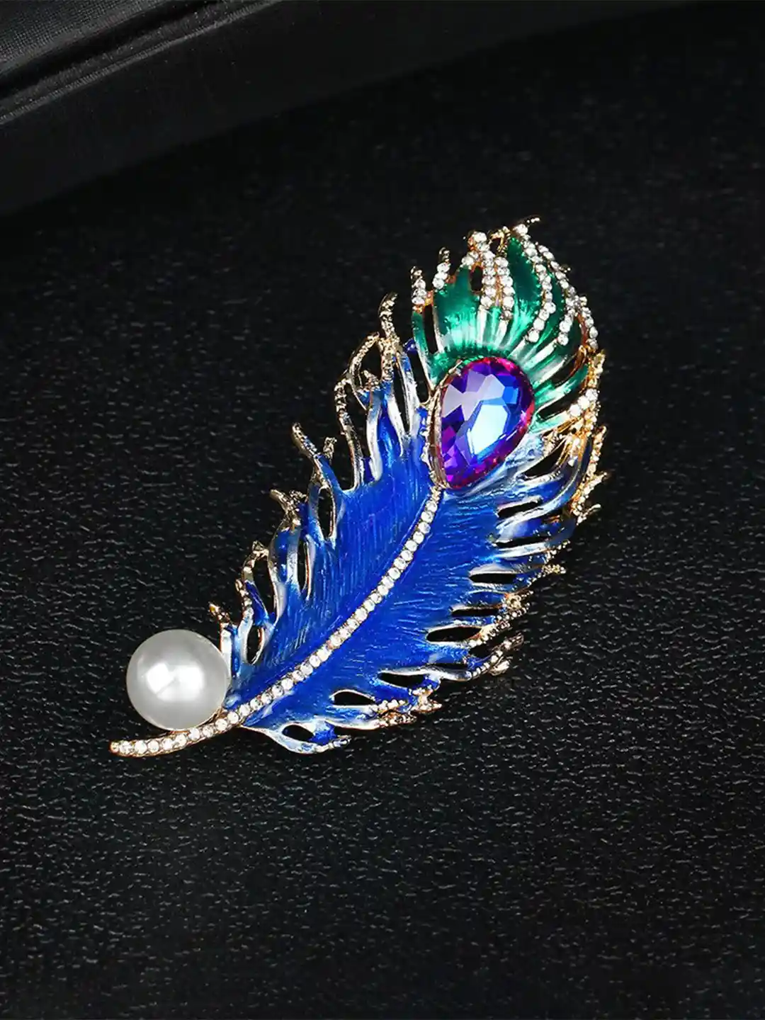 Buy SYGA Women Crystal Rhinestone Studded Peacock Feather Pin