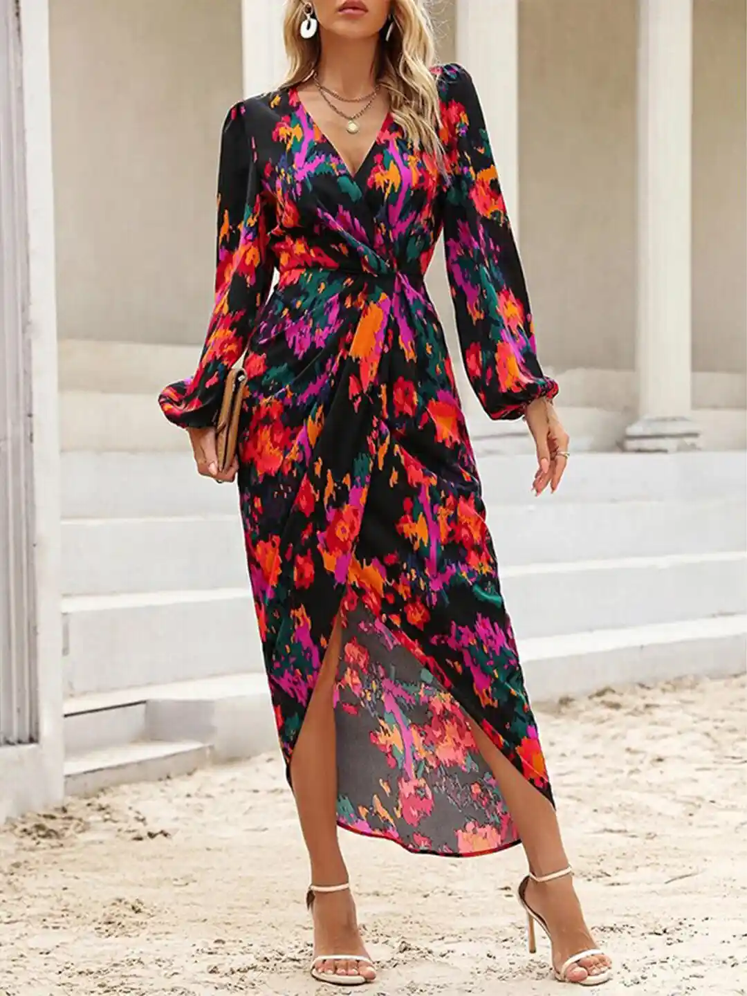 Buy StyleCast x Revolte Floral Printed V-Neck Midi Tulip Wrap
