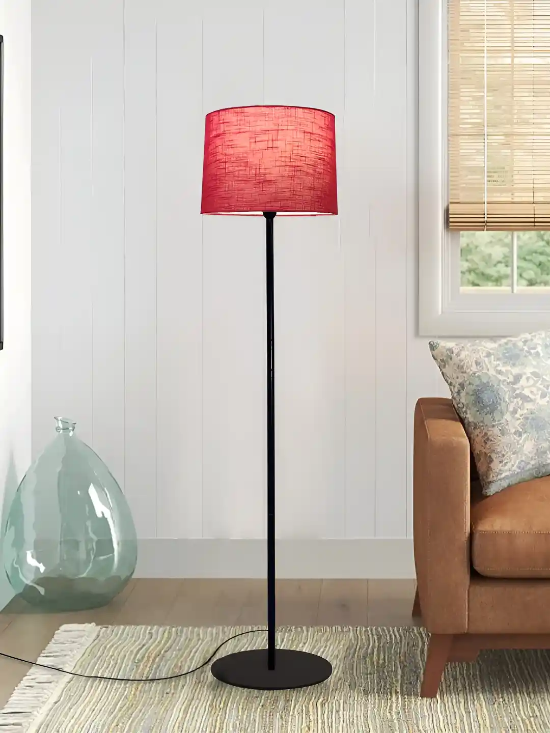 Buy Homesake Red Black Modern Metal Floor Lamp with Jute Shade - Main Image