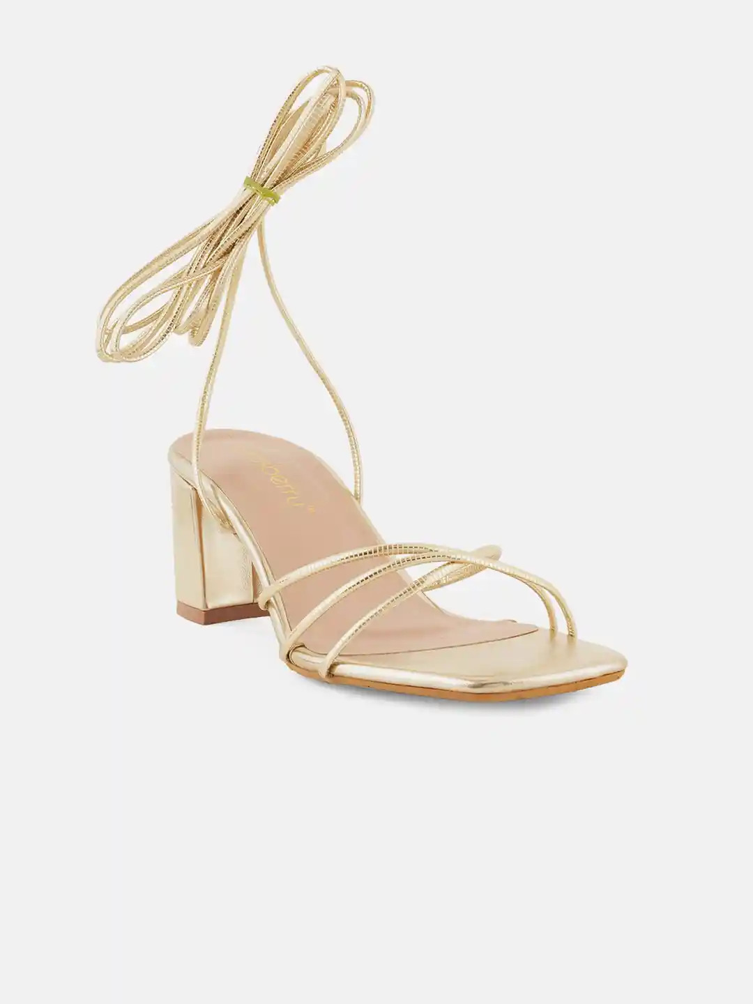Lace Gold Strappy Inch Heels AURA Champagne Gold Strappy Block Heel