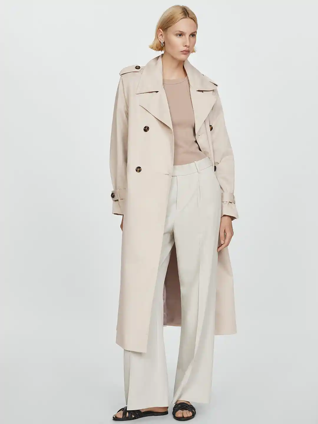 Buy MANGO Double-Breasted Belted Detail Longline Trench Coat With