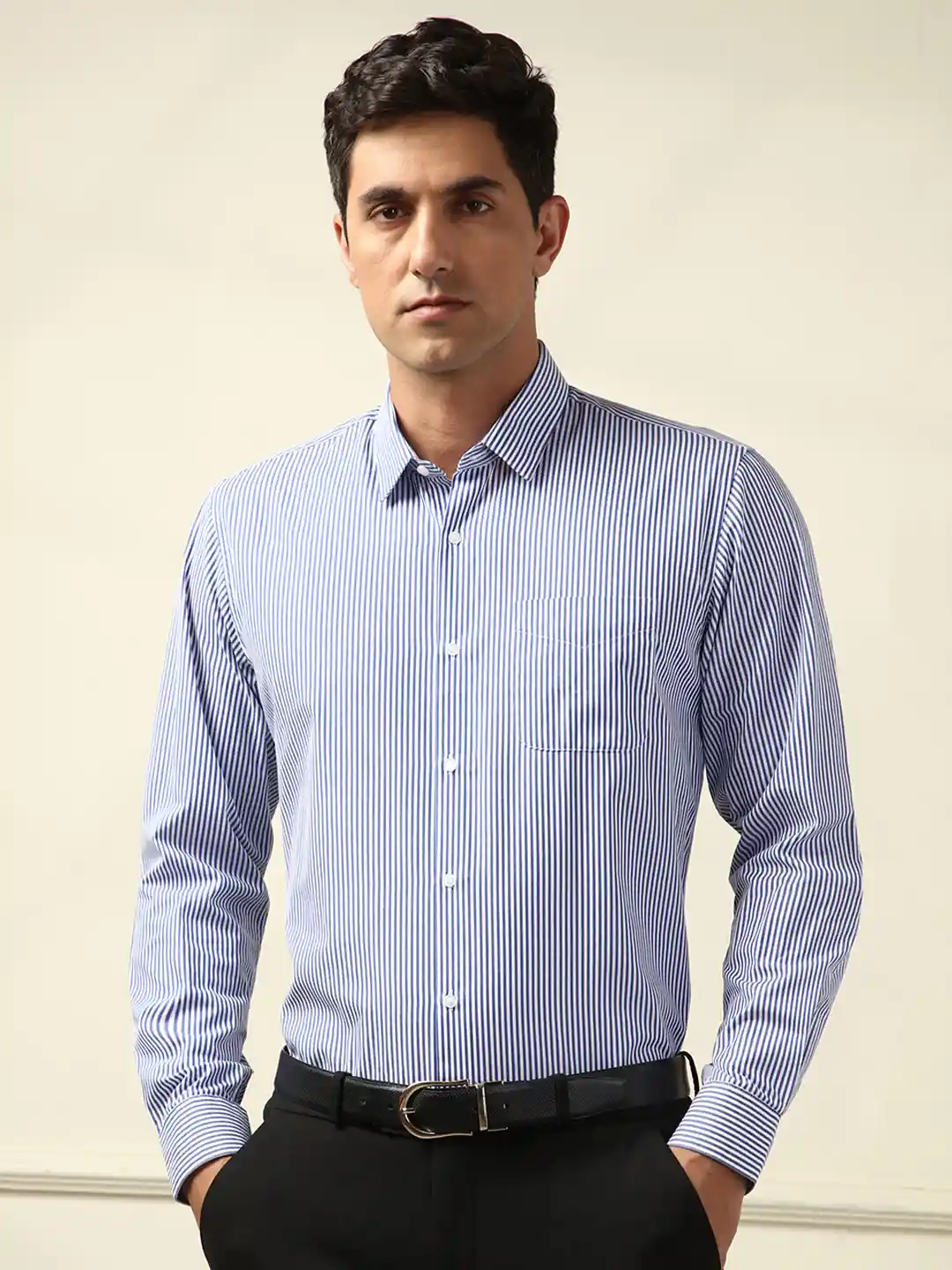 Buy Peter England Vertical Striped Spread Collar Formal Shirt - Main Image