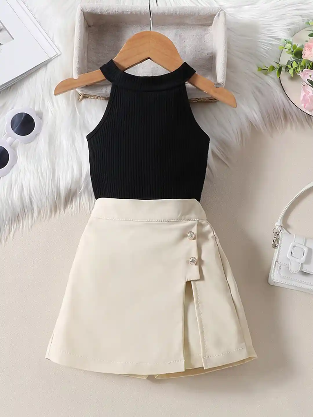 Buy INCLUD Girls Self Design Sleeveless Top With Skort Clothing