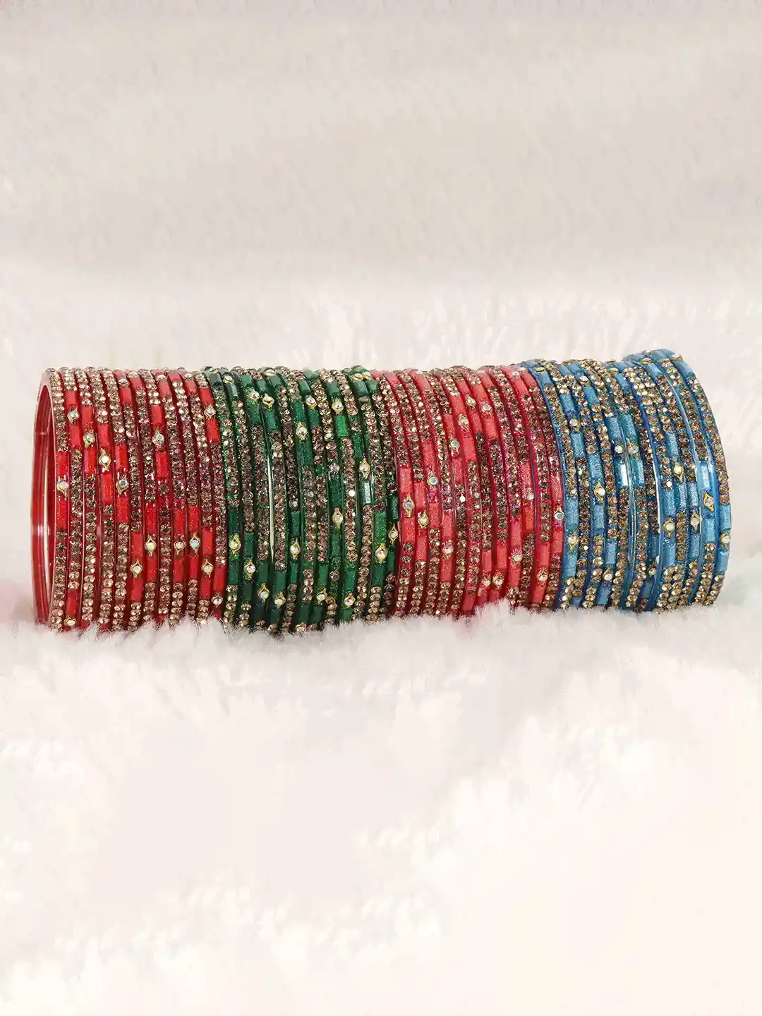Buy LAVAZZA Set of 48 Crystals Stone Studded Glass Bangles