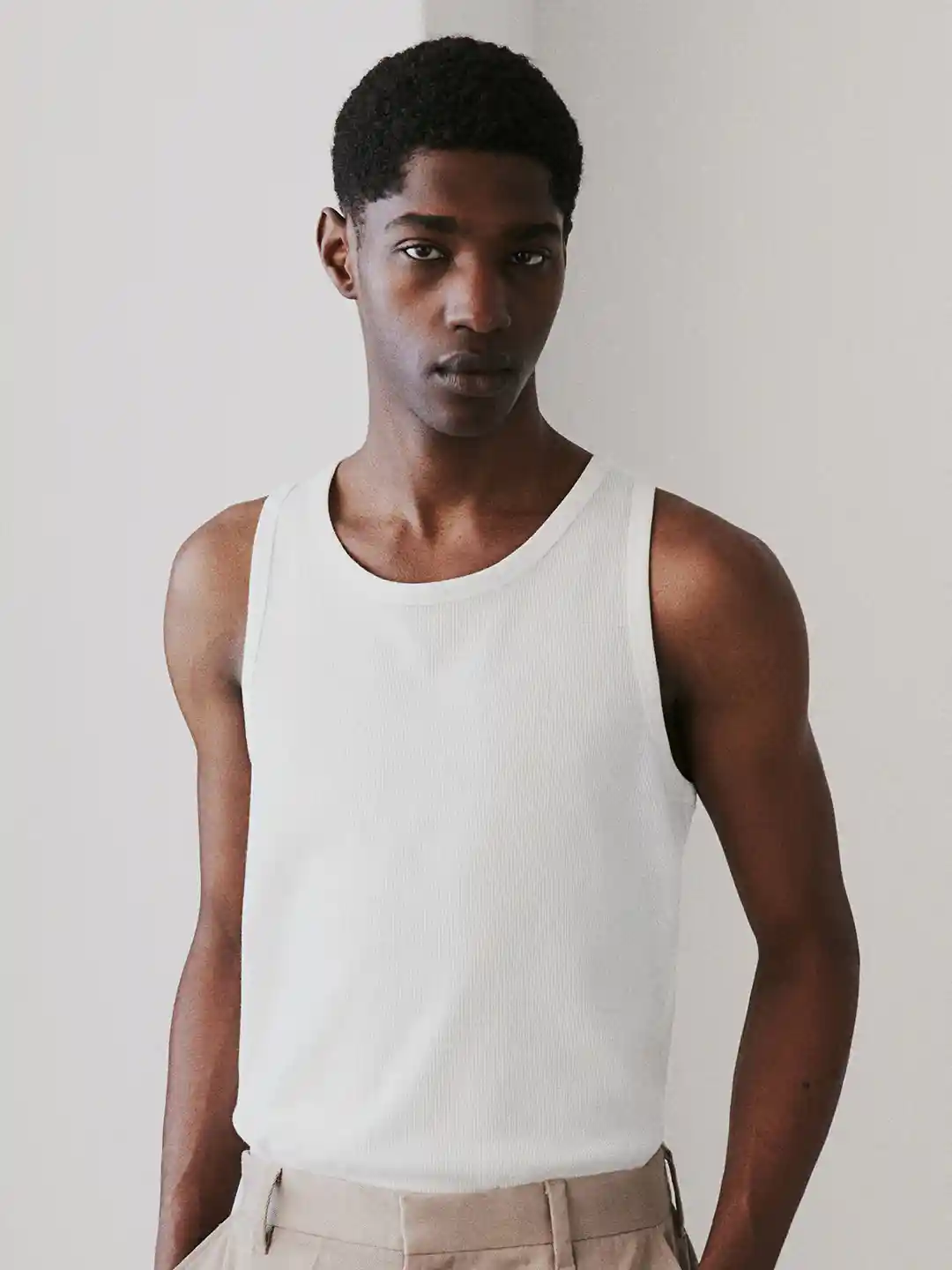 Slim Fit Mens White Vest And Pants Sleeveless Mens Slim Fit Ribbed