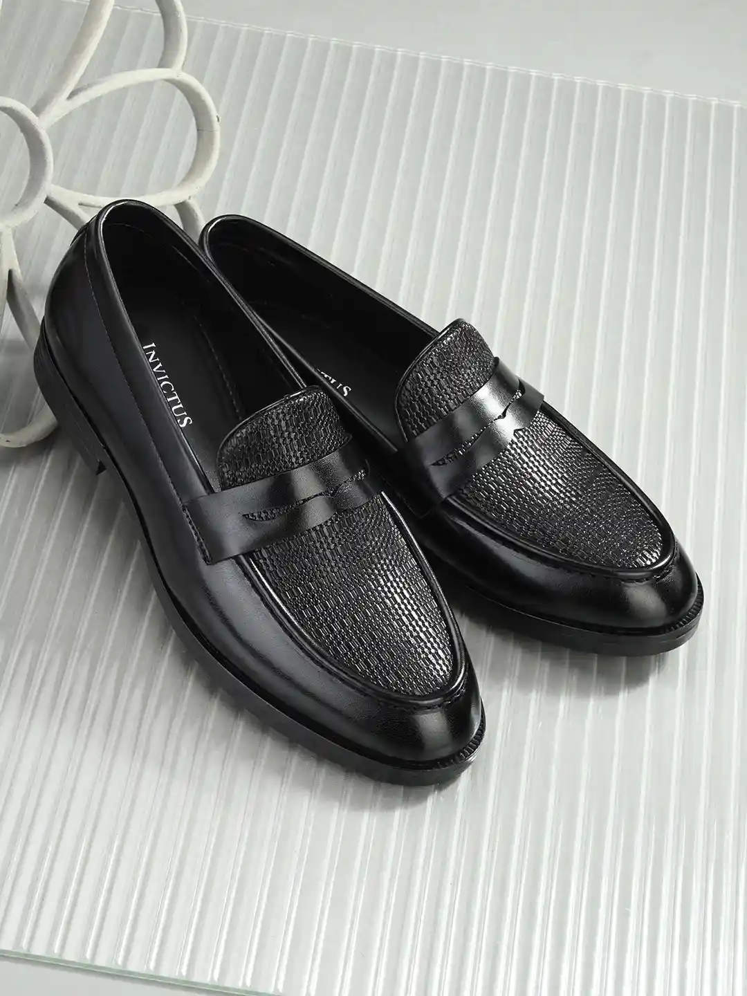 Buy INVICTUS Men Textured Round Toe Faux Leather Formal Loafers