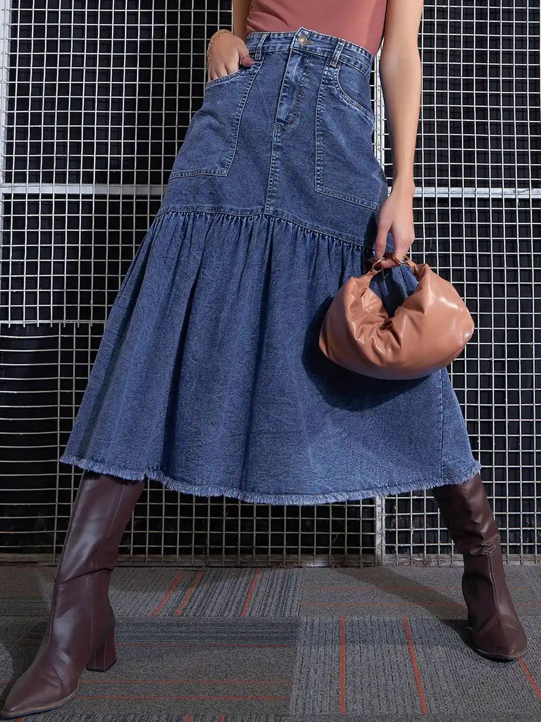 Buy SASSAFRAS Denim Midi Flared Skirt - Skirts for Women 28513670