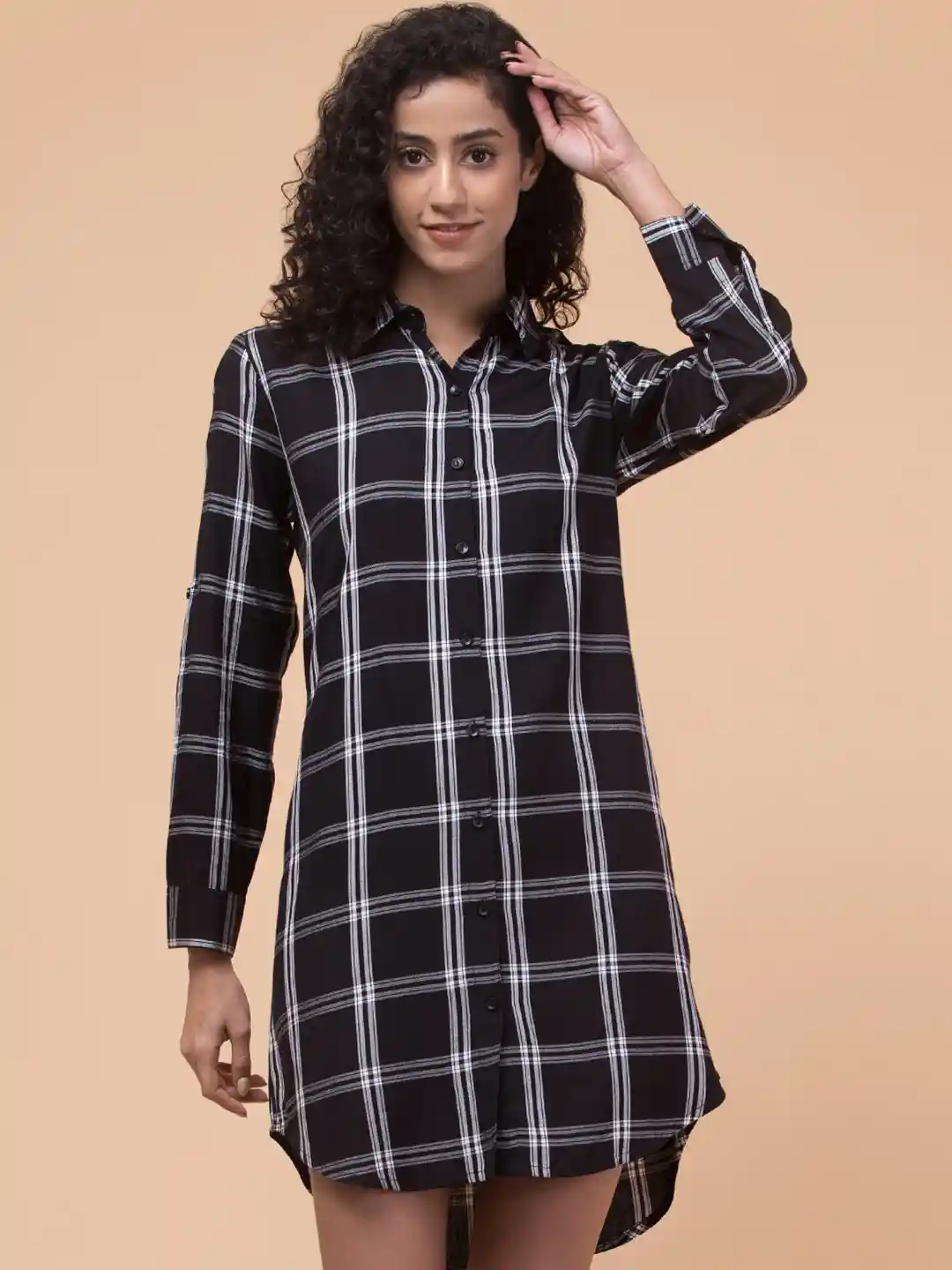 【正規品】Checked Shirt Mini Dress CHELSEA MINI DRESS - NOIR CHECK – LIONESS FASHION USA
