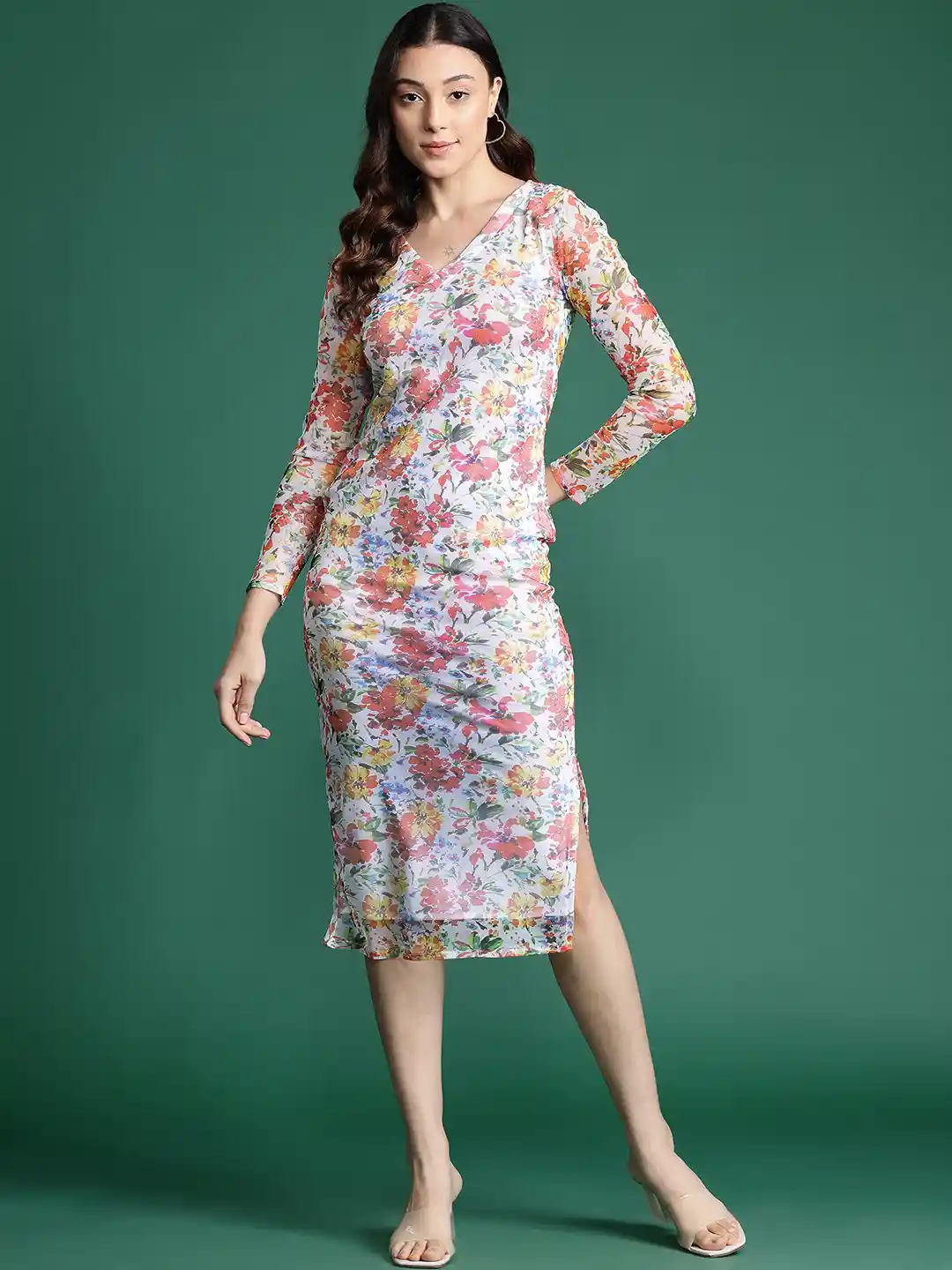 DressBerry Floral Print Net Layered Bodycon Dress