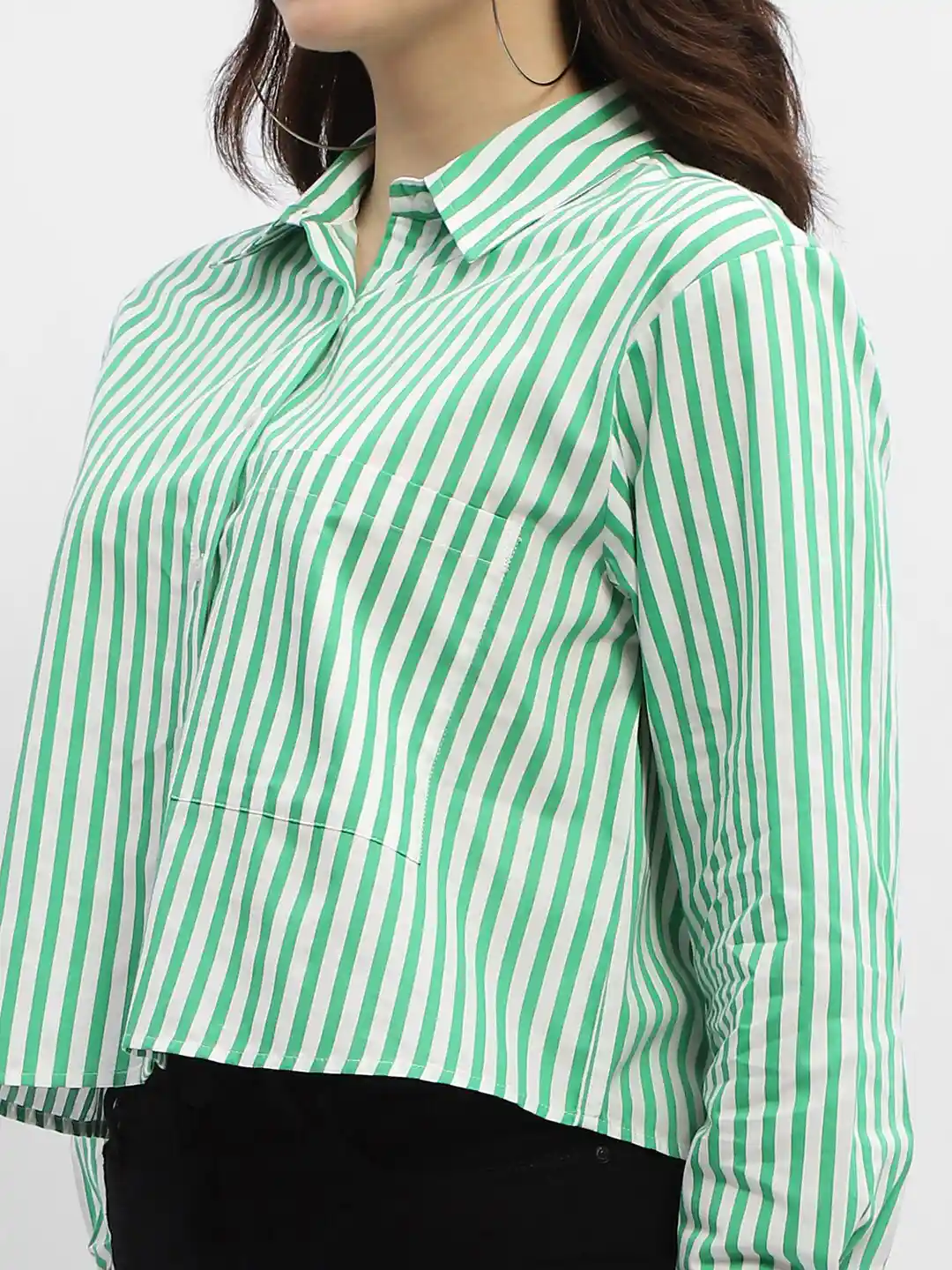 Buy Madame Vertical Striped Pure Cotton Crop Casual Shirt - Shirts