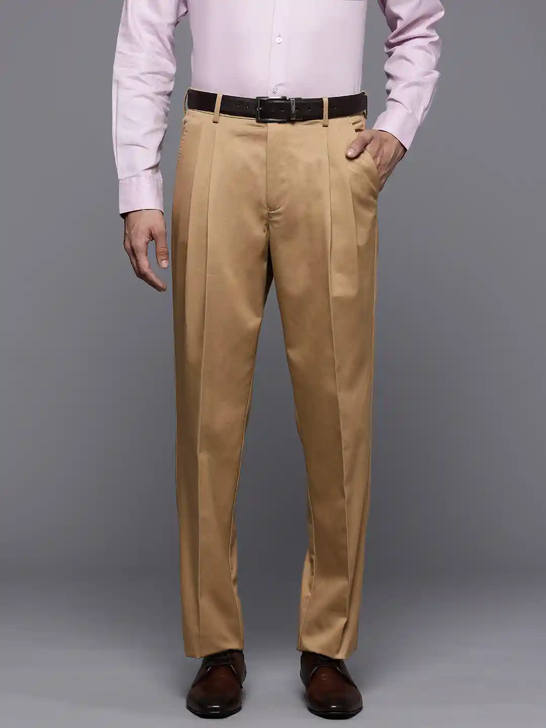 Buy Louis Philippe Men Pure Cotton Classic Pleated Formal Trousers