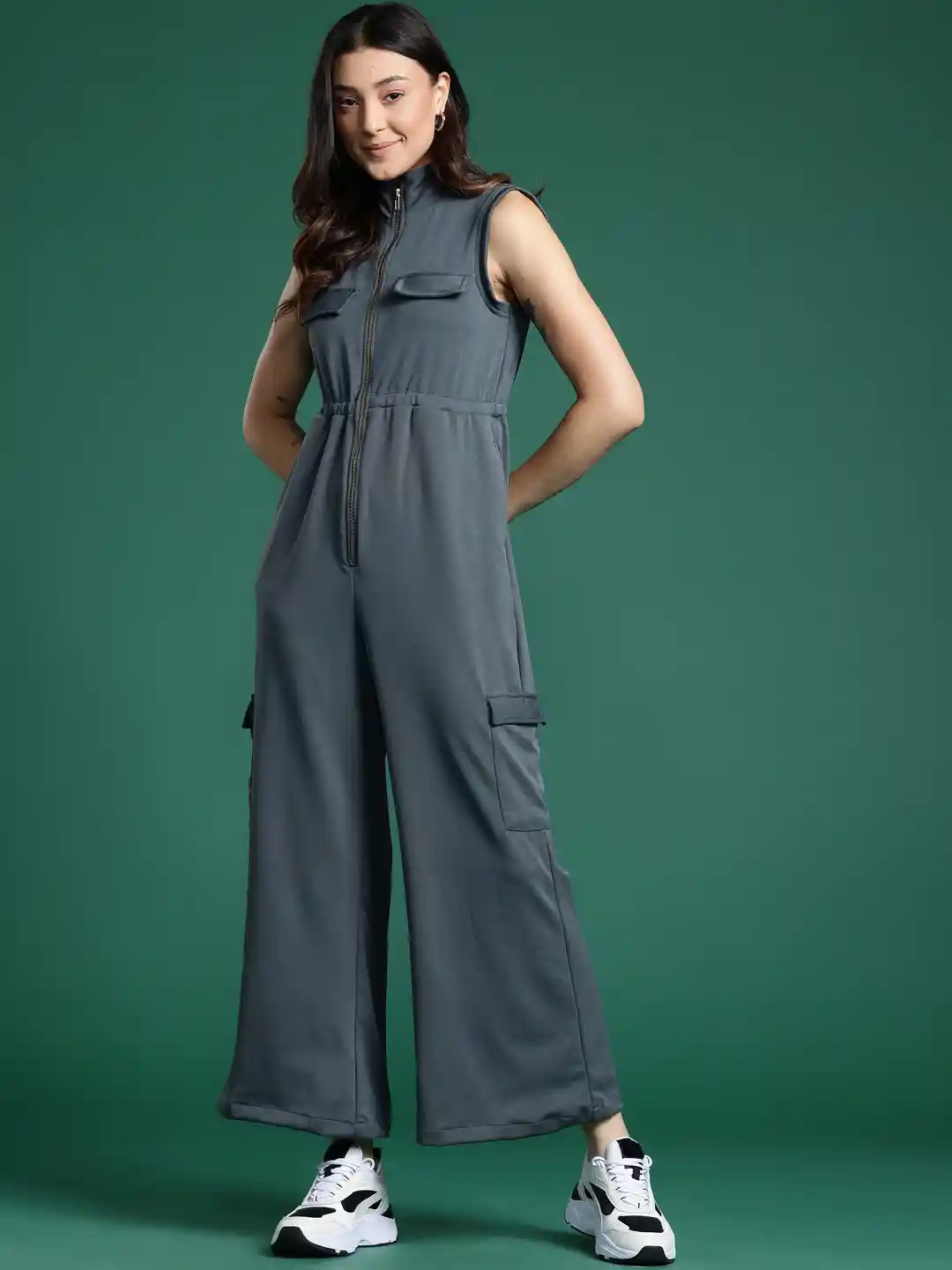 Buy DressBerry Mock Neck Pocket Detail Zipped Basic Jumpsuit