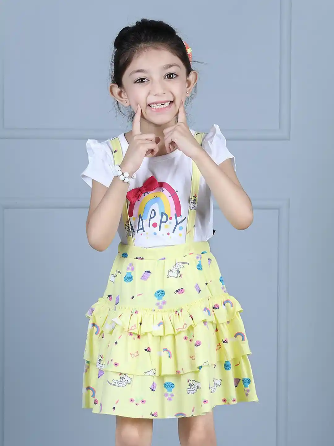 Hola Bonita Girls Conversational Printed Pinafore Dress