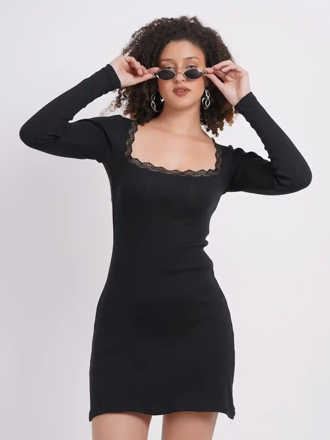 Buy SIGHTBOMB Square Neck Long Sleeves T-shirt Mini Dress