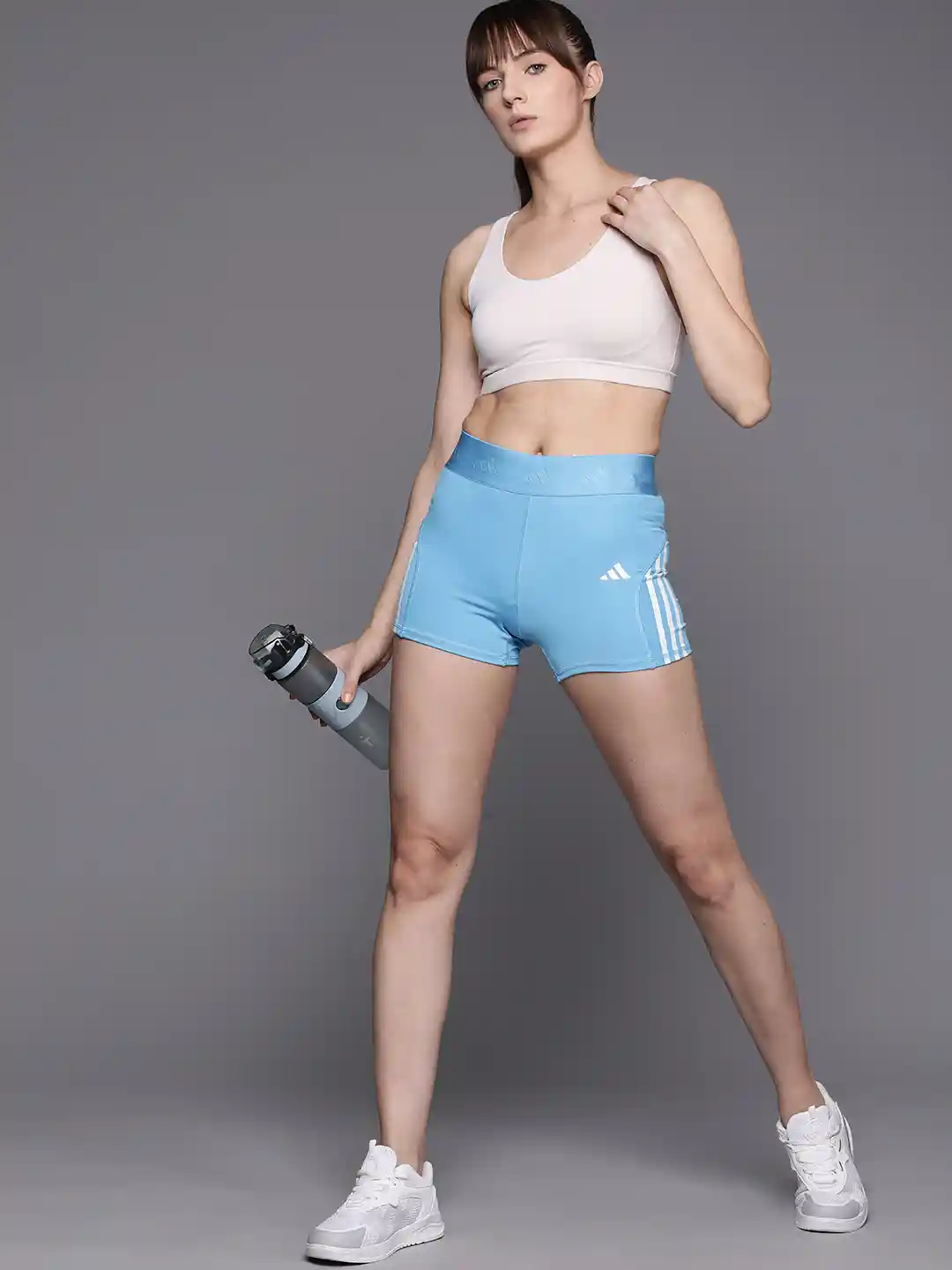 ADIDAS Women Striped High-Rise Aeroready Training Sports Shorts - Main Image